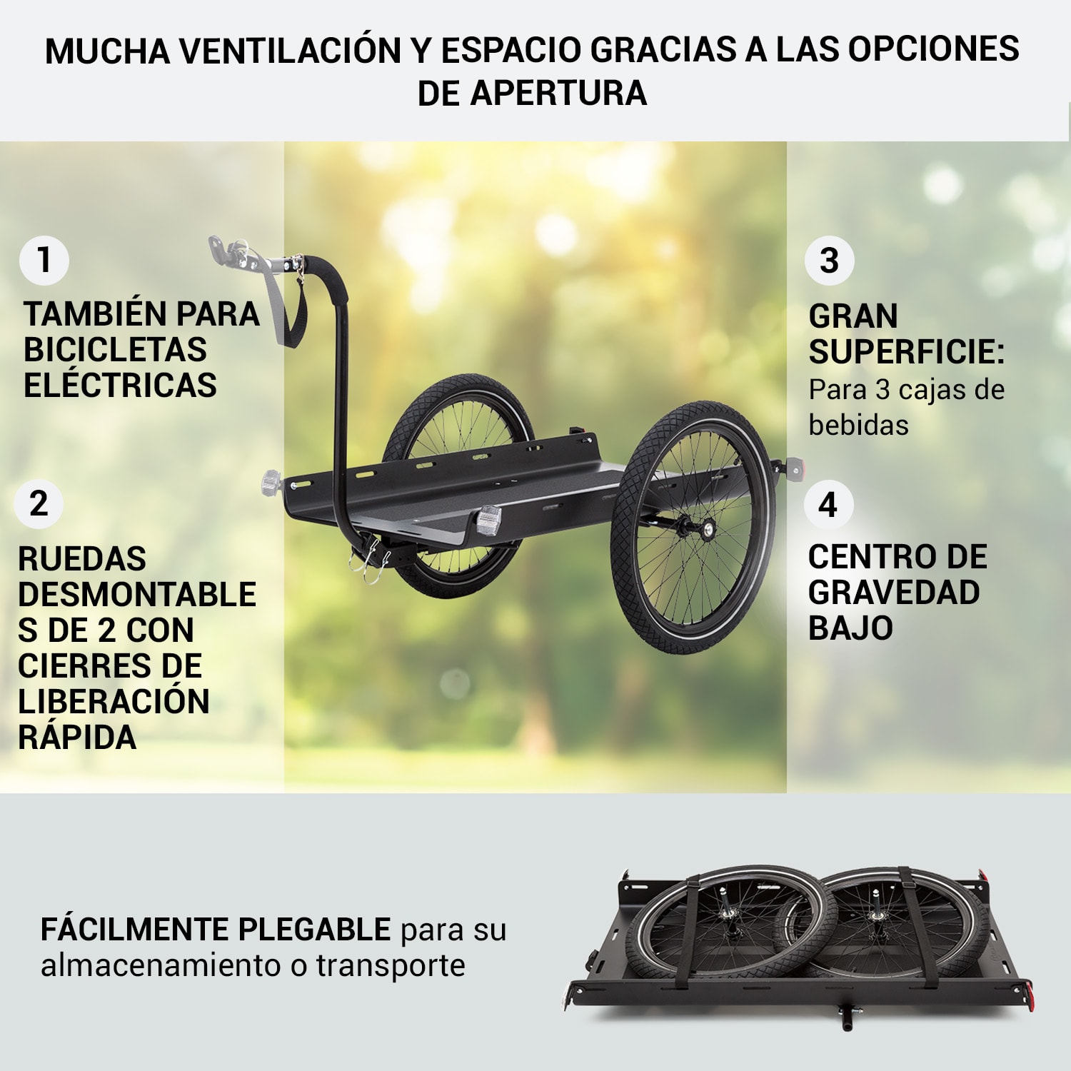 Companion Travel L Remolque de carga 40kg Remolque de bicicleta Carretilla Ruedas 16" L | Madera Negra