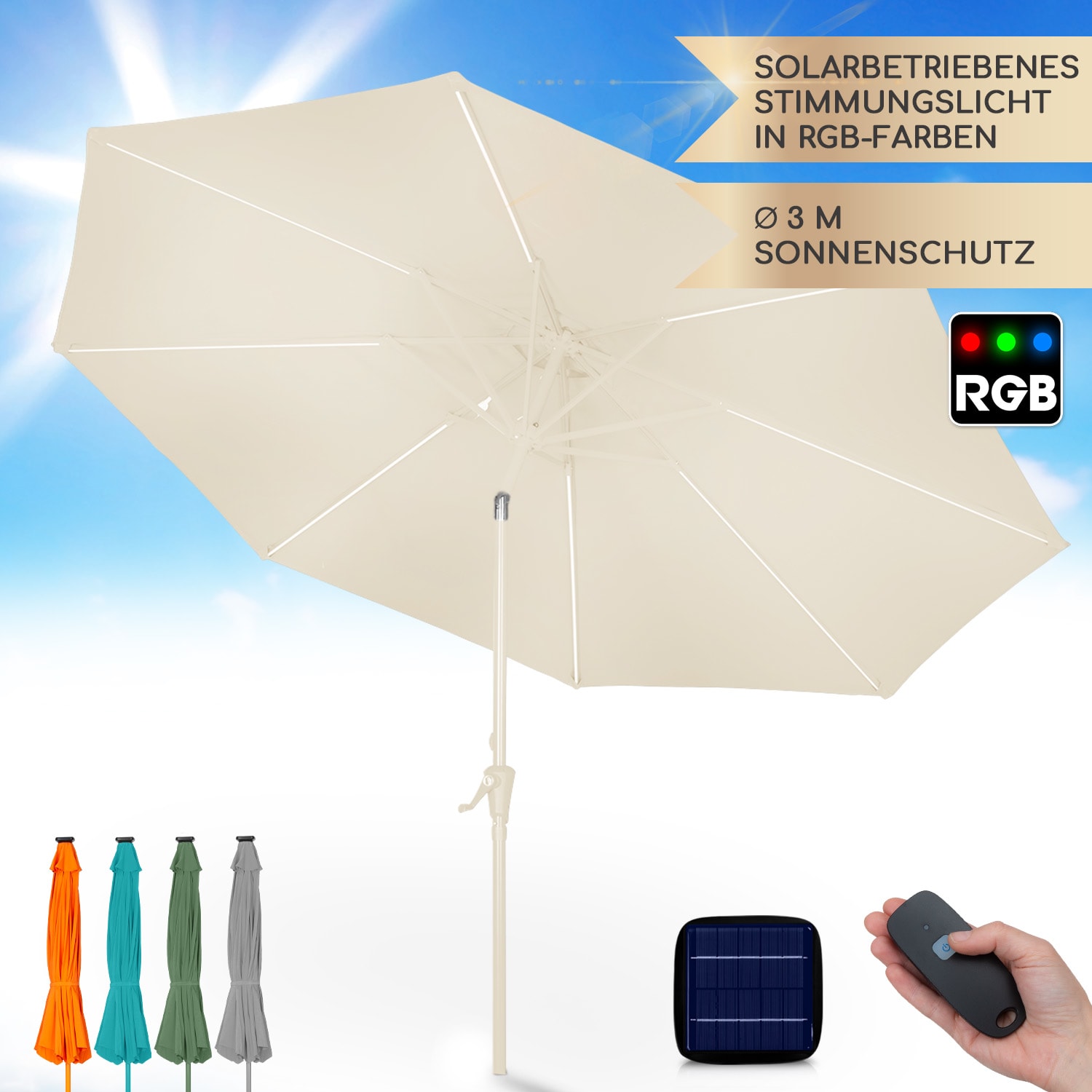 Blumfeldt Calais Sonnenschirm LED Aluminium-Rahmen Polyester-Bespannung UV 50  