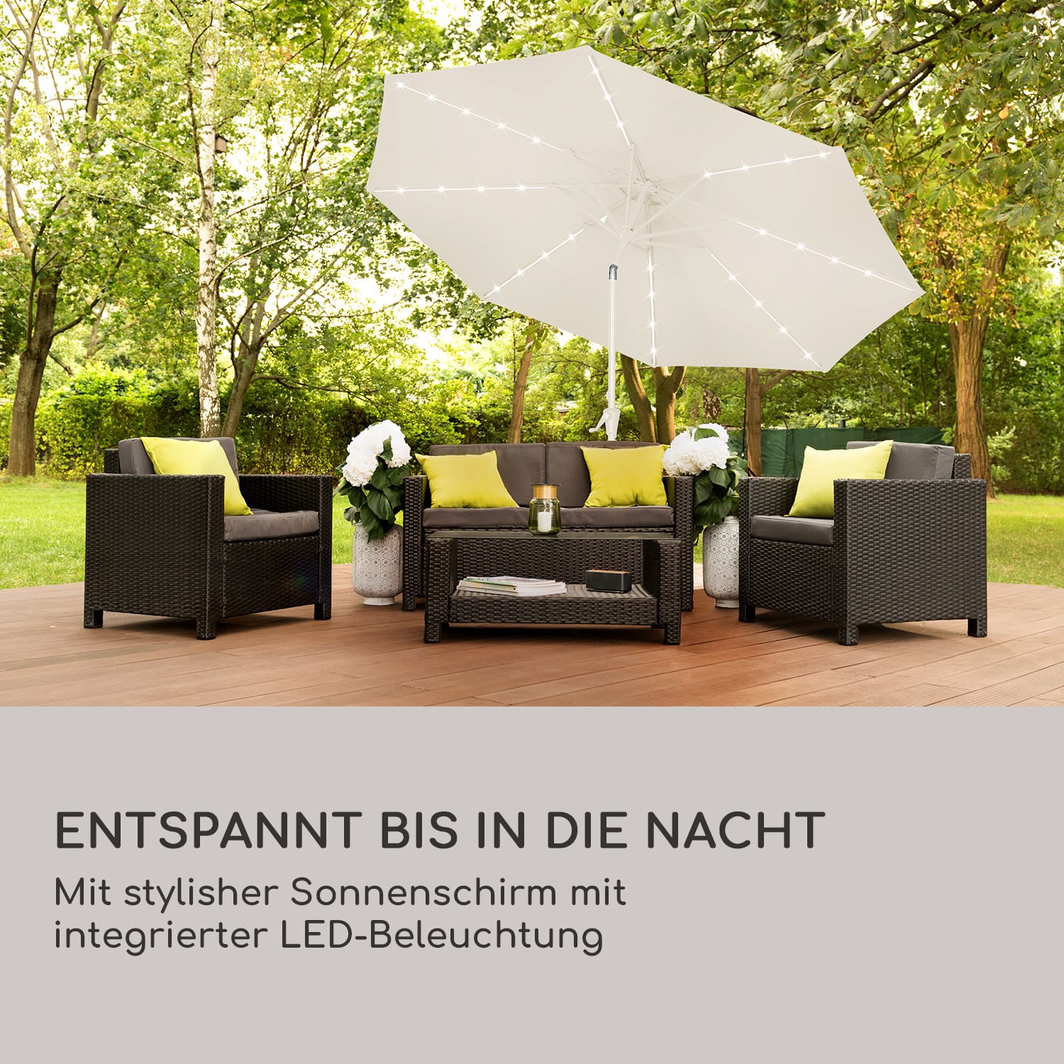 Blumfeldt Calais Sonnenschirm LED Aluminium-Rahmen Polyester-Bespannung UV 50  