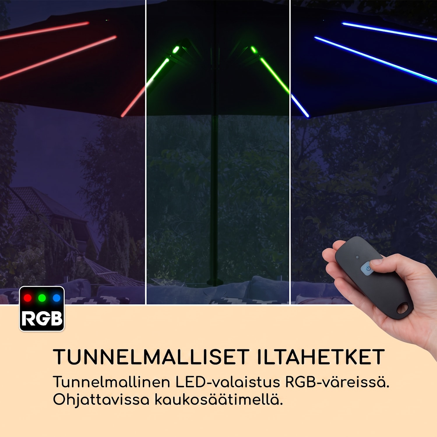 Blumfeldt Calais aurinkovarjo LED alumiinirunko polyesterikangas UV 50  Norsunluu