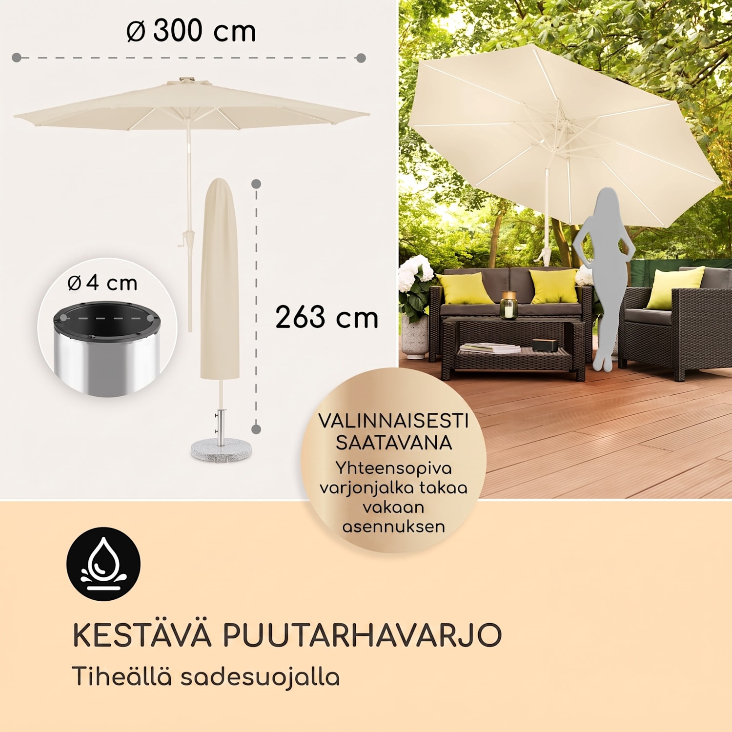 Blumfeldt Calais aurinkovarjo LED alumiinirunko polyesterikangas UV 50  Norsunluu