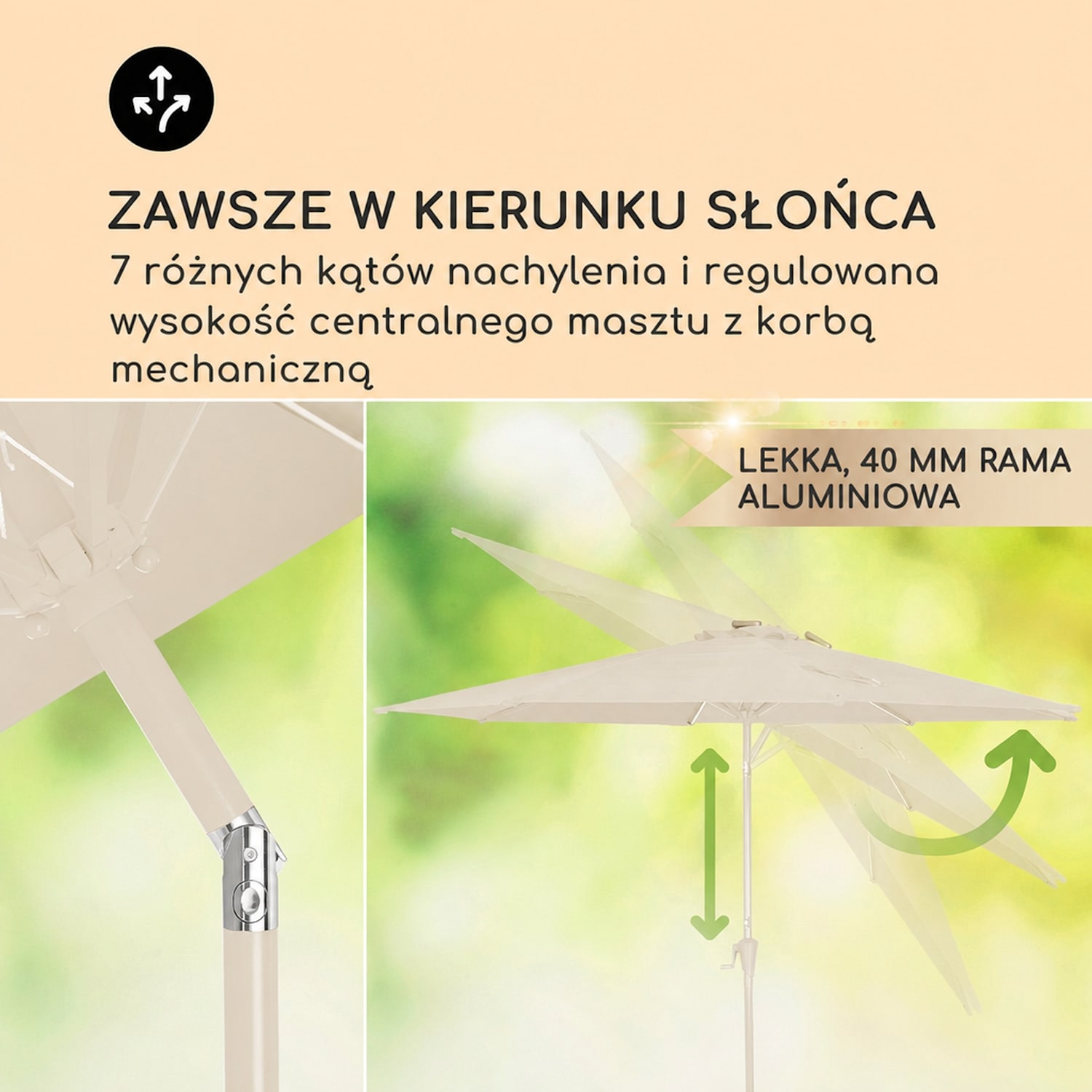 Calais, parasol ogrodowy, LED, aluminium, poszycie z poliestru, UPF 54 Kość Słoniowa