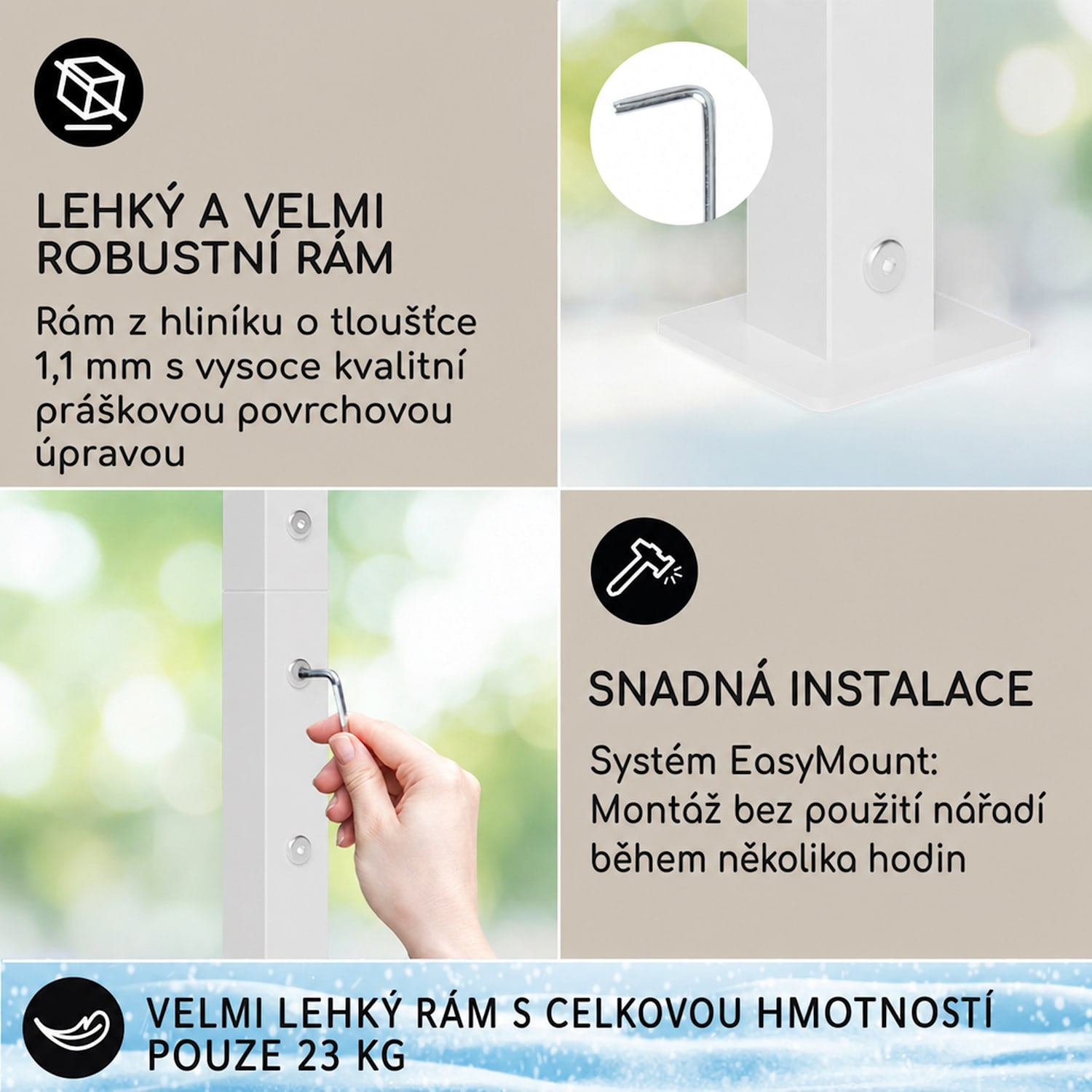 Altán La Rochelle, šikmá střecha, UV 50+, hliníkový rám, polyesterová krytina Světlá taupe