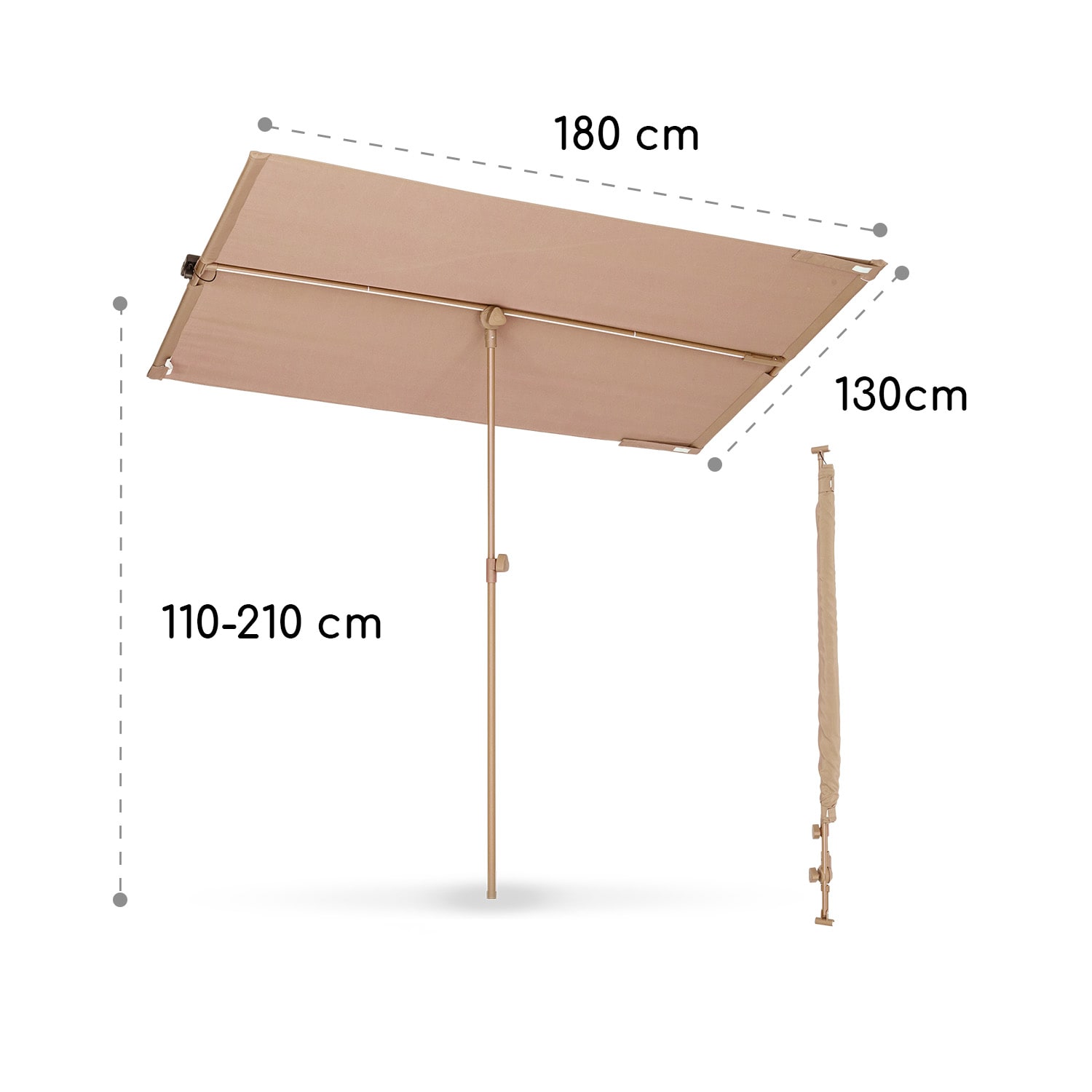 Bayonne, slunečník, 130 x 180 cm, polyester, UV ochrana 50, solární LED Světlá taupe