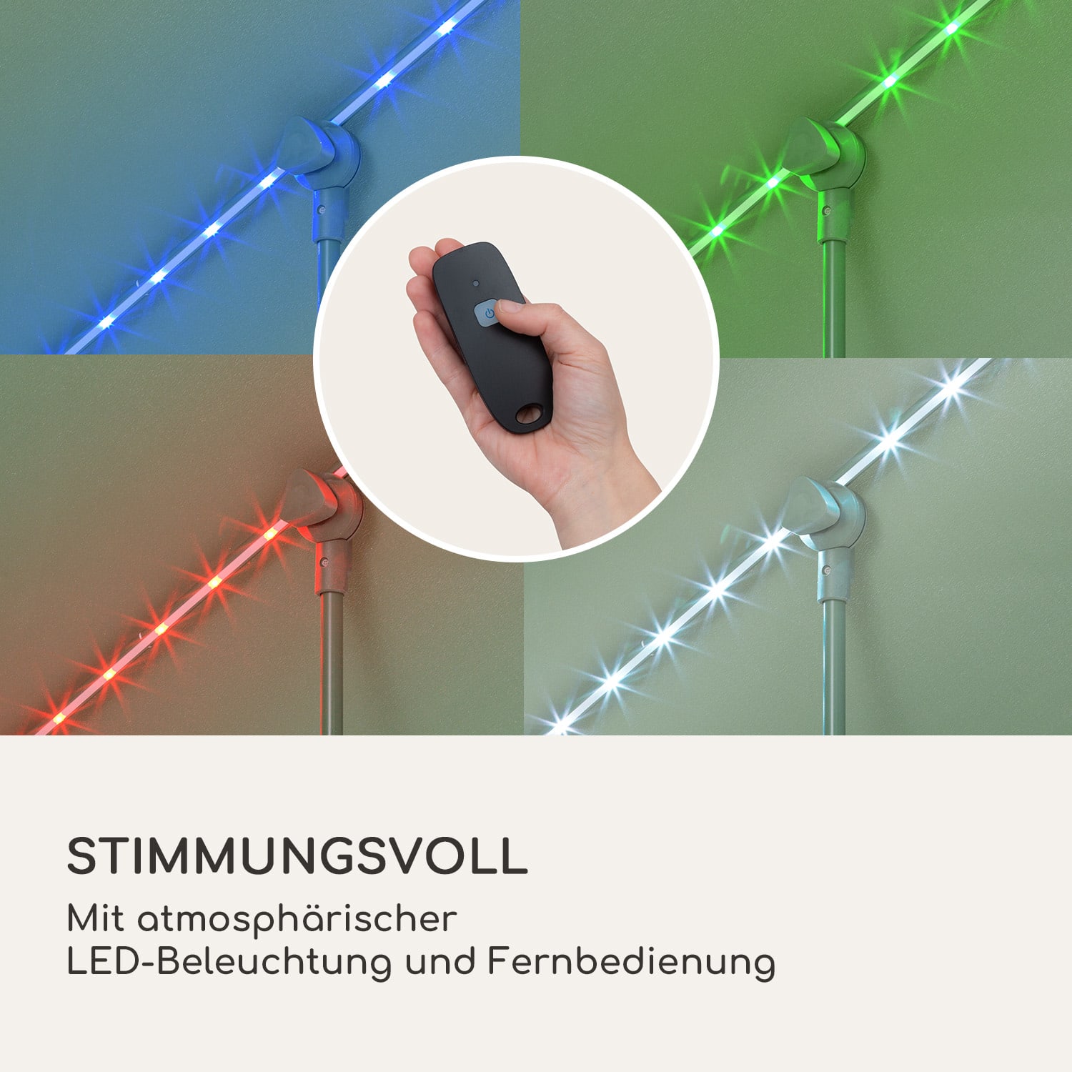 blumfeldt Bayonne Sonnenschirm 130 x 180 cm Polyester UV 50 Solar LED  Dunkles Moosgrün