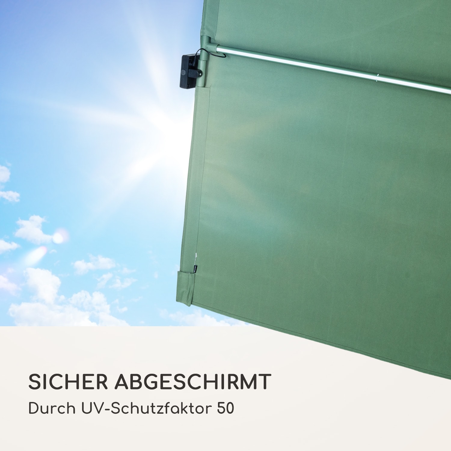 blumfeldt Bayonne Sonnenschirm 130 x 180 cm Polyester UV 50 Solar LED  Dunkles Moosgrün