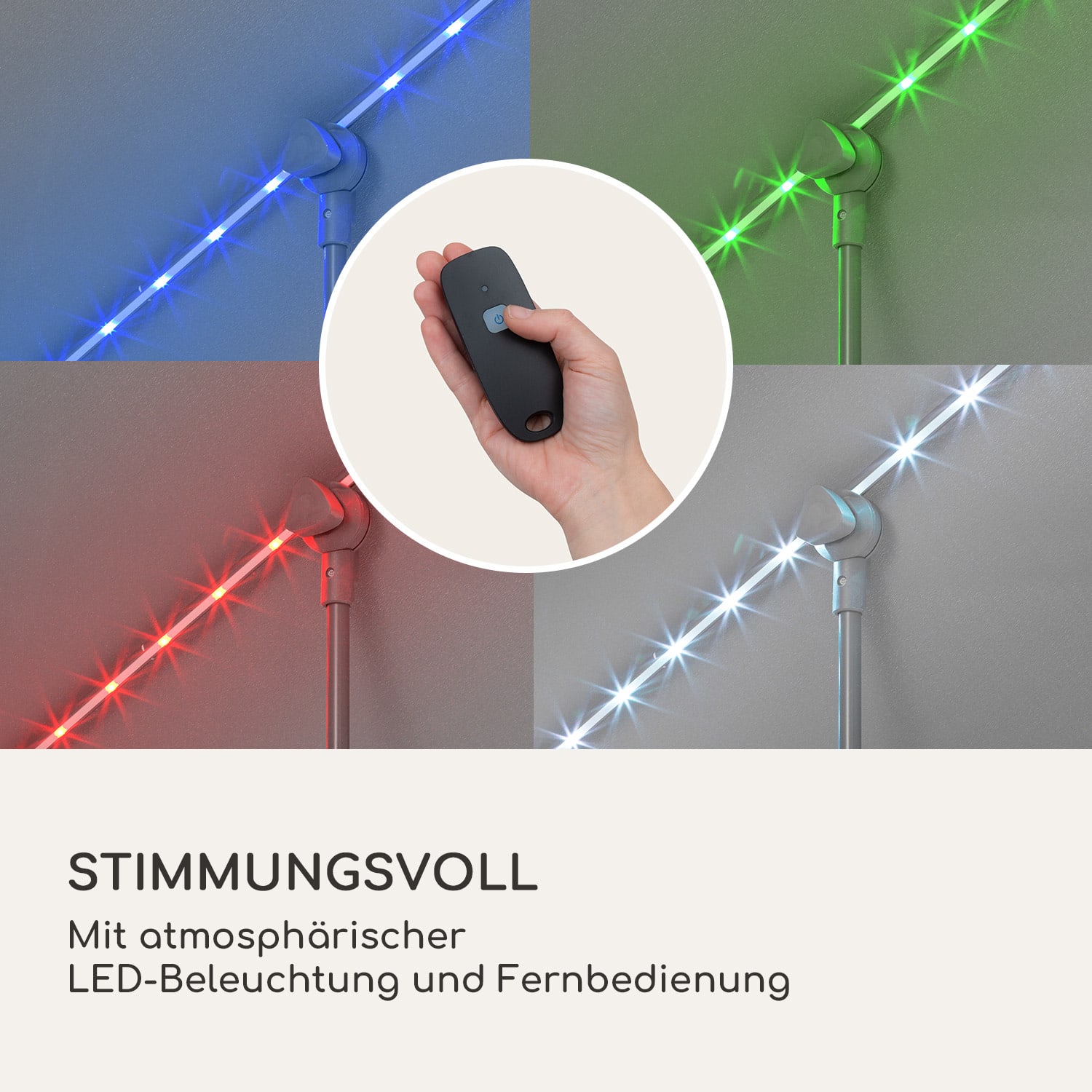 blumfeldt Bayonne Sonnenschirm 130 x 180 cm Polyester UV 50 Solar LED  Dunkelgrau
