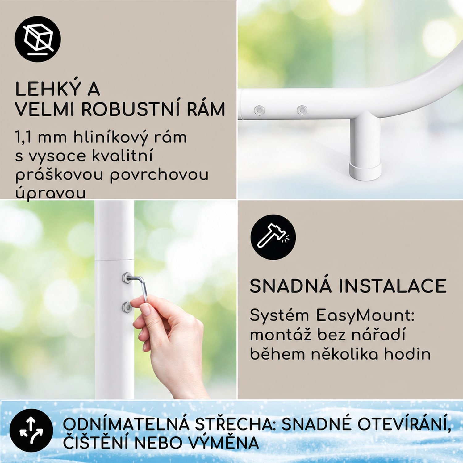 Nantes, altán, sluneční stříška, 3x3 m, polyester, ocelový rám, UV 50+, podlahová kolečka Tmavě šedá