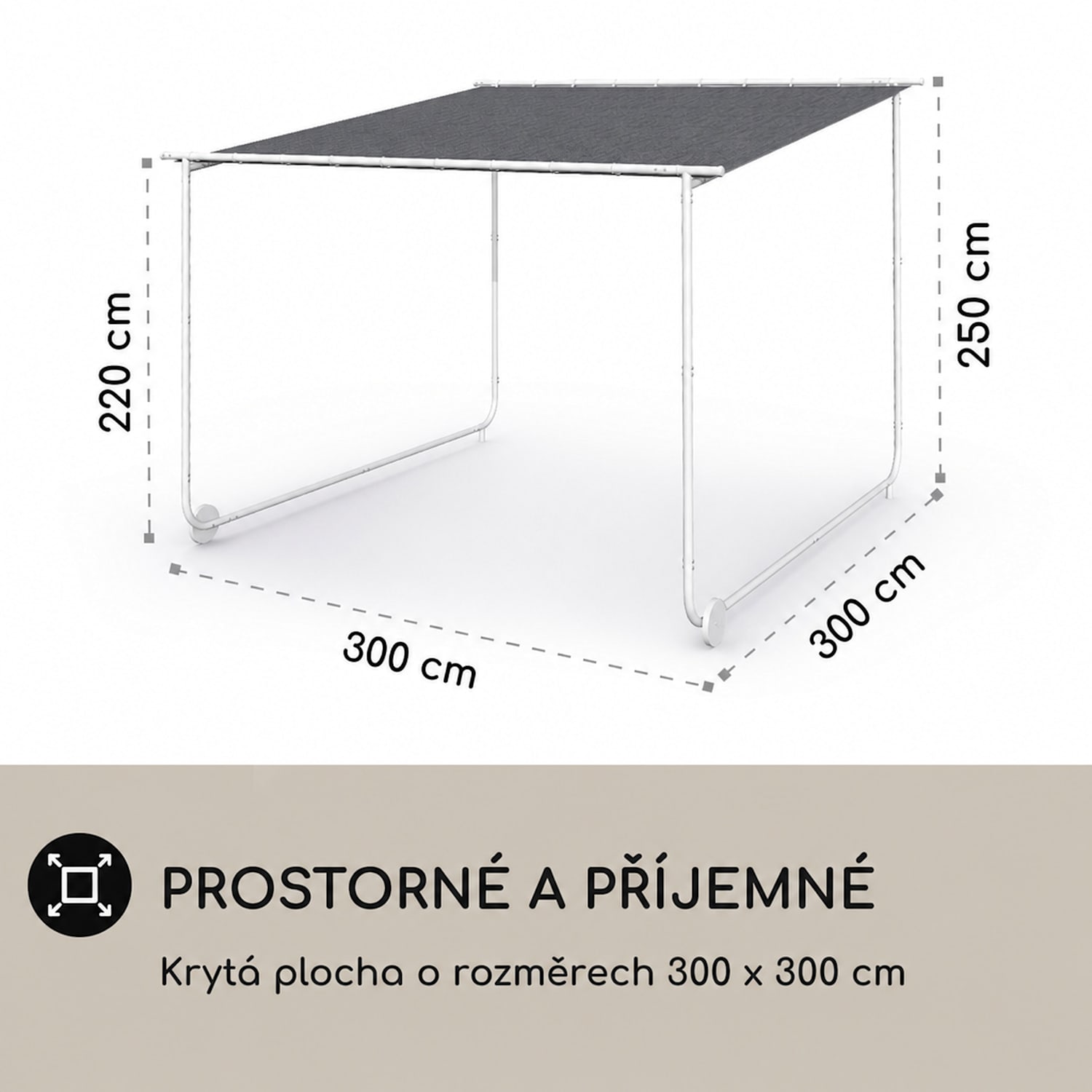 Nantes, altán, sluneční stříška, 3x3 m, polyester, ocelový rám, UV 50+, podlahová kolečka Tmavě šedá