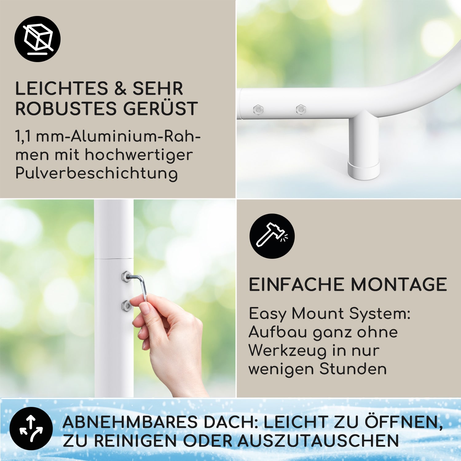 Nantes Pavillon Gazebo Sonnendach 3x3m Polyester Stahlrahmen UV50+ Bodenrollen Dunkelgrau