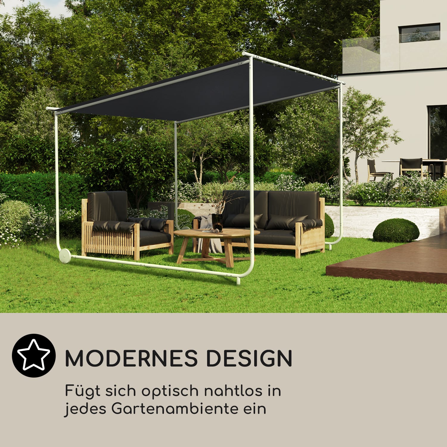 Nantes Pavillon Gazebo Sonnendach 3x3m Polyester Stahlrahmen UV50+ Bodenrollen Dunkelgrau