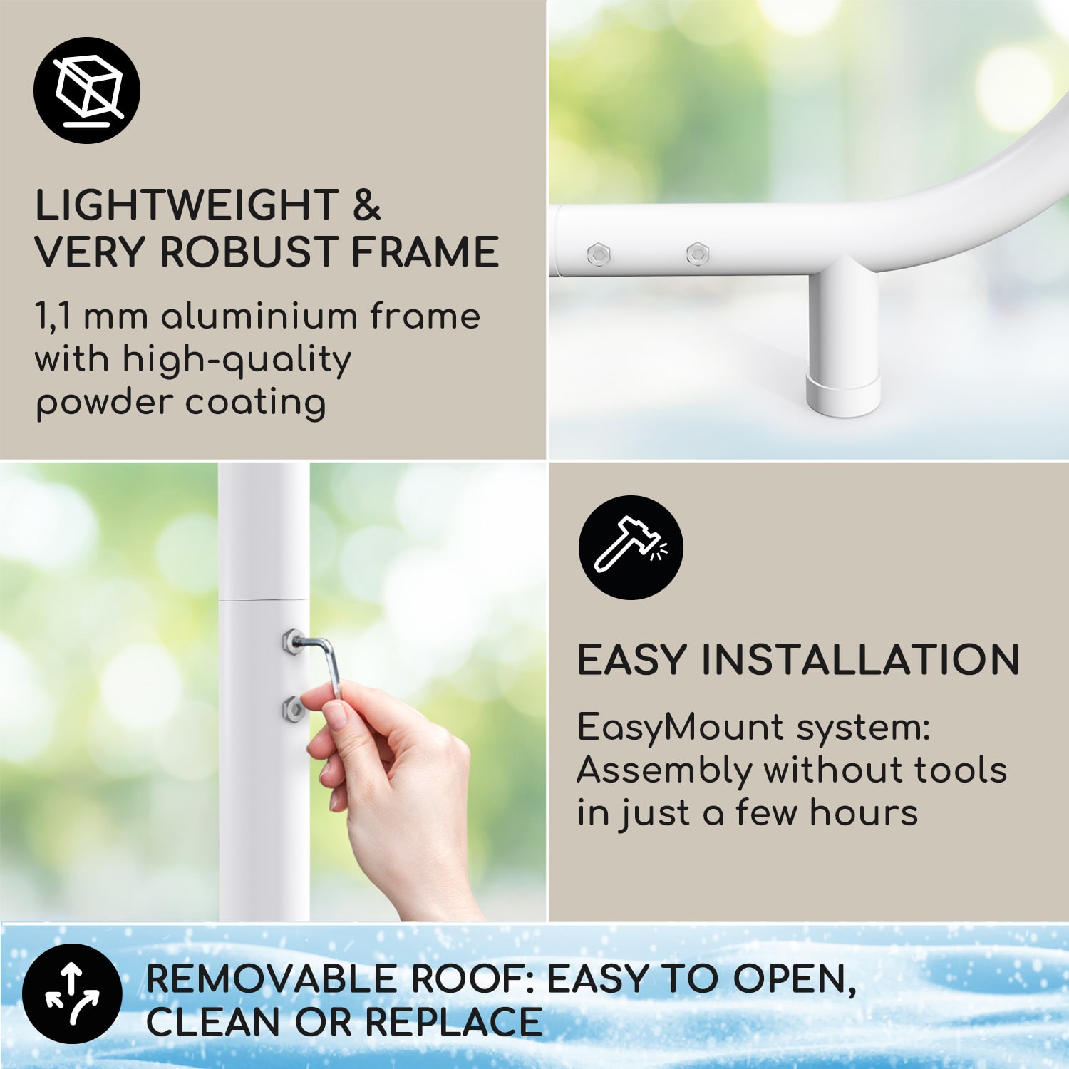 Nantes, altán, sluneční stříška, 3x3 m, polyester, ocelový rám, UV 50+, podlahová kolečka Tmavě šedá