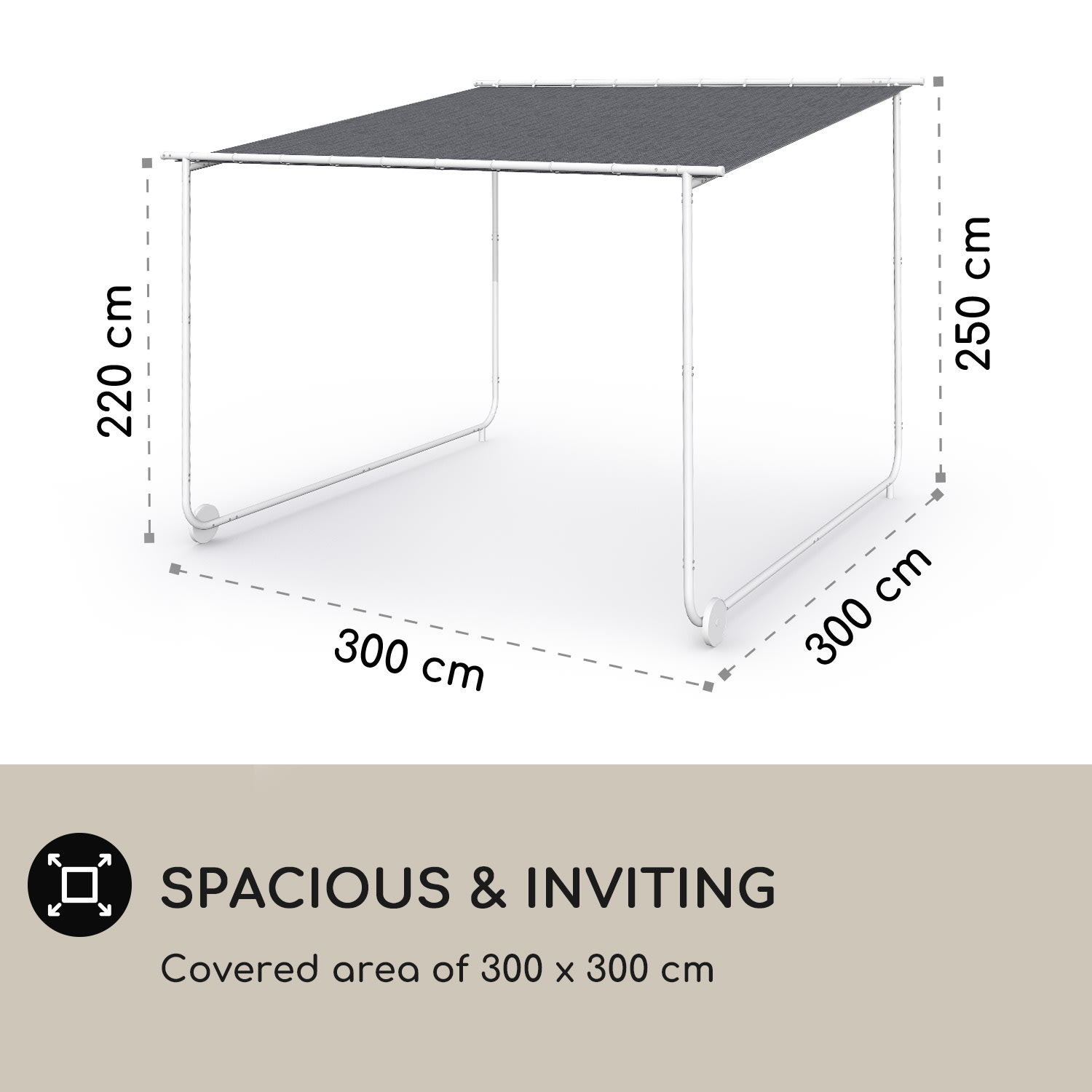 Nantes, altán, sluneční stříška, 3x3 m, polyester, ocelový rám, UV 50+, podlahová kolečka Tmavě šedá