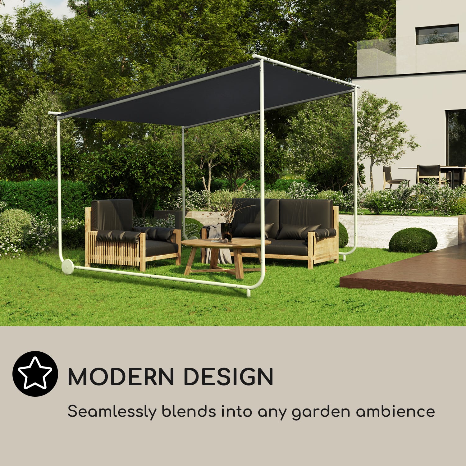 Nantes, pergola, slnečná strieška, 3 x 3 m, polyester, oceľový rám, UV 50+, podlahové kolieska Tmavo šedá
