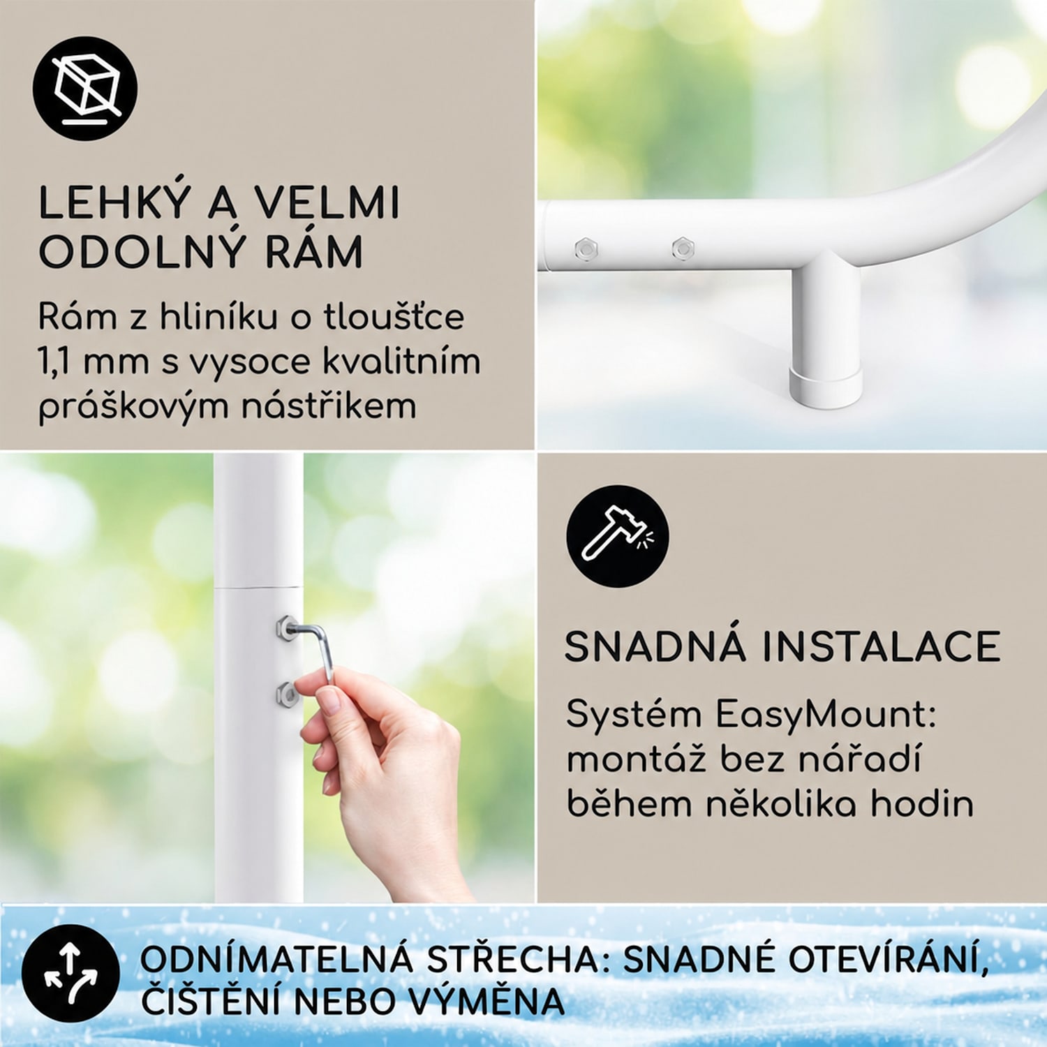 Nantes, altán, sluneční stříška, 3x3 m, polyester, ocelový rám, UV 50+, podlahová kolečka Mech