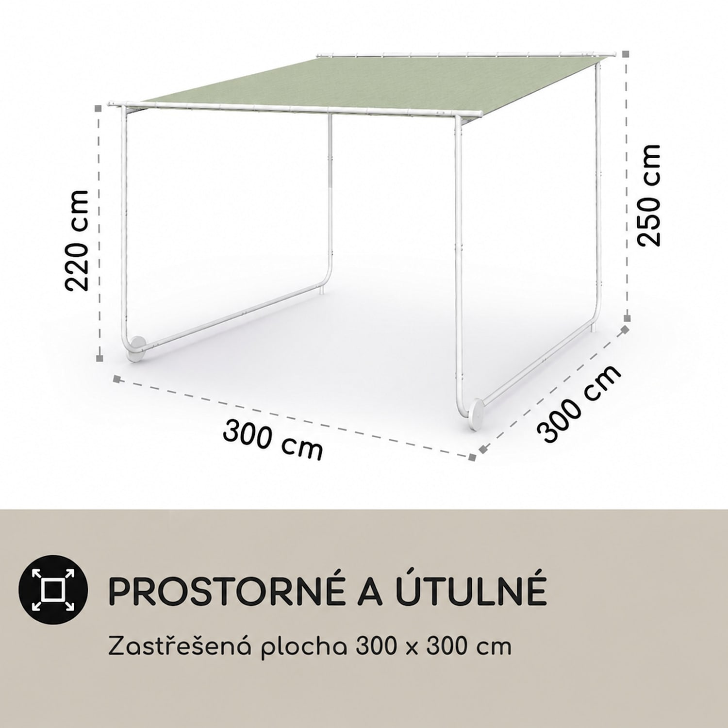 Nantes, altán, sluneční stříška, 3x3 m, polyester, ocelový rám, UV 50+, podlahová kolečka Mech