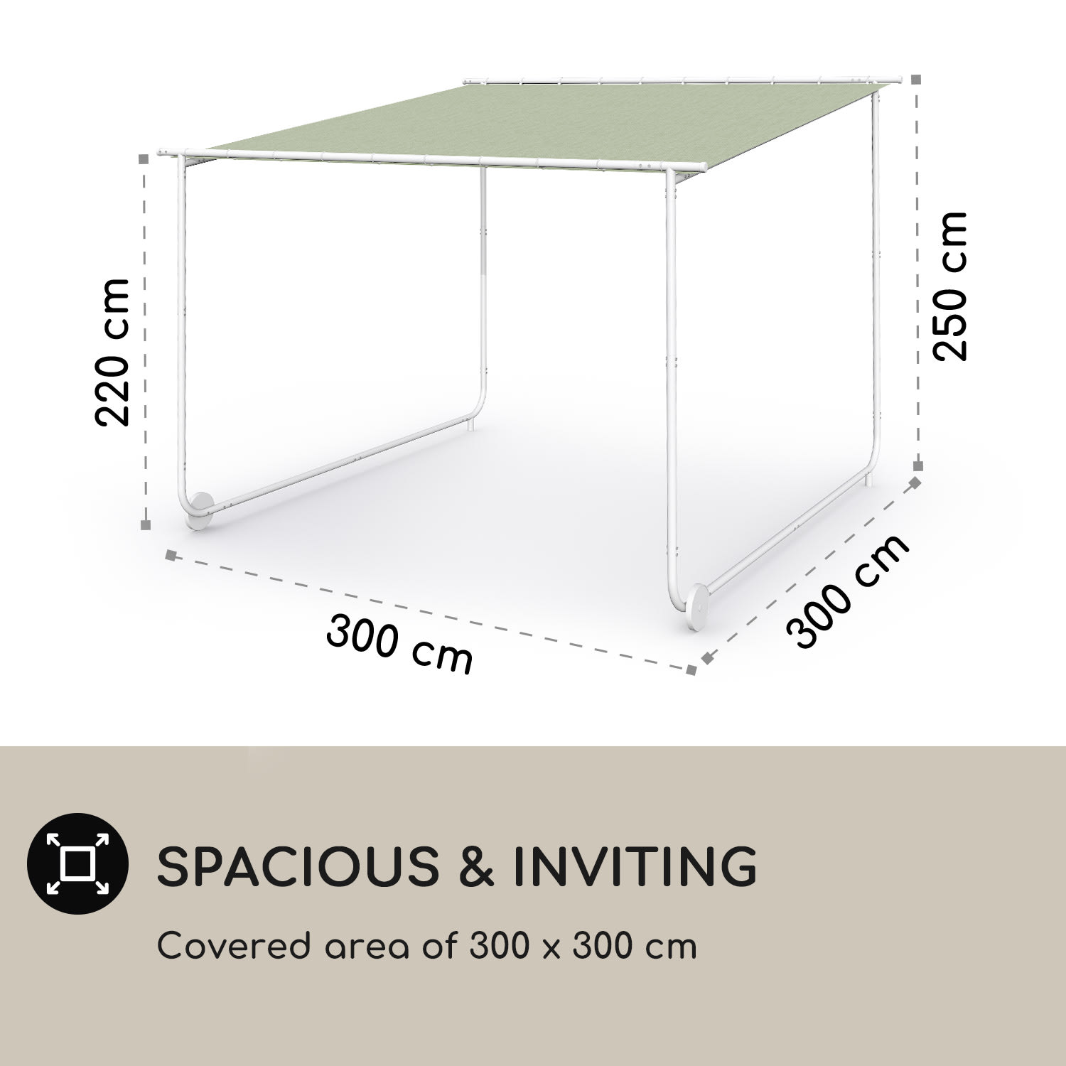 Nantes, pergola, slnečná strieška, 3 x 3 m, polyester, oceľový rám, UV 50+, podlahové kolieska Mach