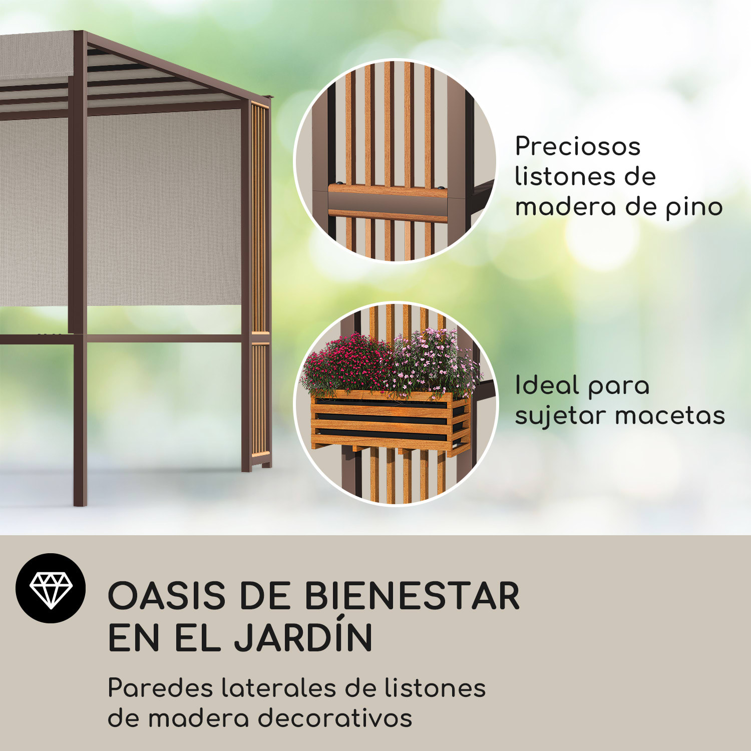 Valla Gazebo 3x3 m UV50+ Repelente de Agua Iluminación Solar LED Puntales verticales | Gris Oscuro