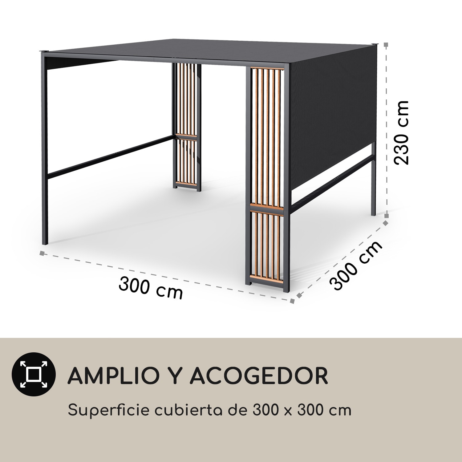 Valla Gazebo 3x3 m UV50+ Repelente de Agua Iluminación Solar LED Puntales verticales | Gris Oscuro