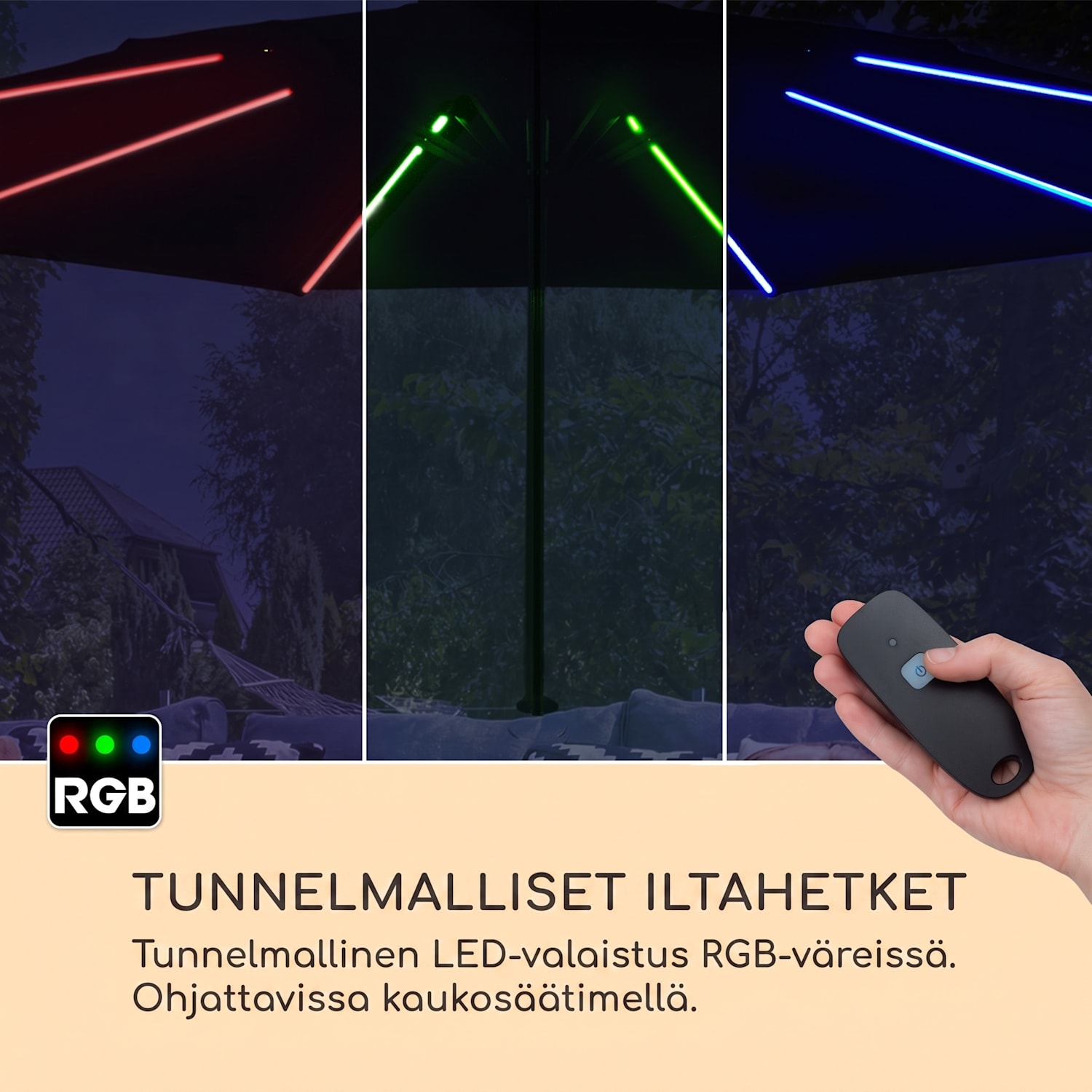 Blumfeldt Calais aurinkovarjo LED alumiinirunko polyesterikangas UV 50  Tummanharmaa