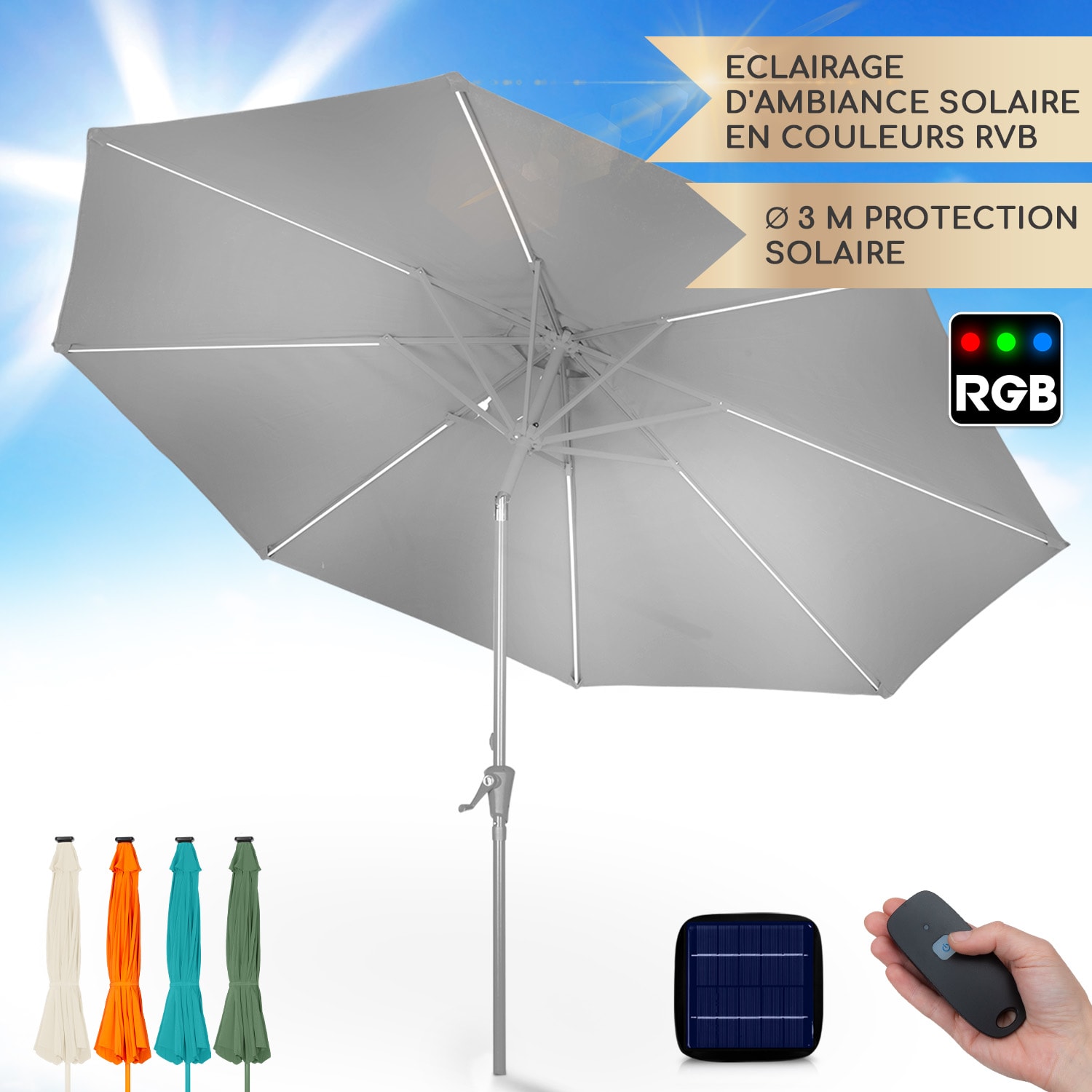 Parasol Blumfeldt Calais LED cadre aluminium toile polyester UV 50  Gris Foncé