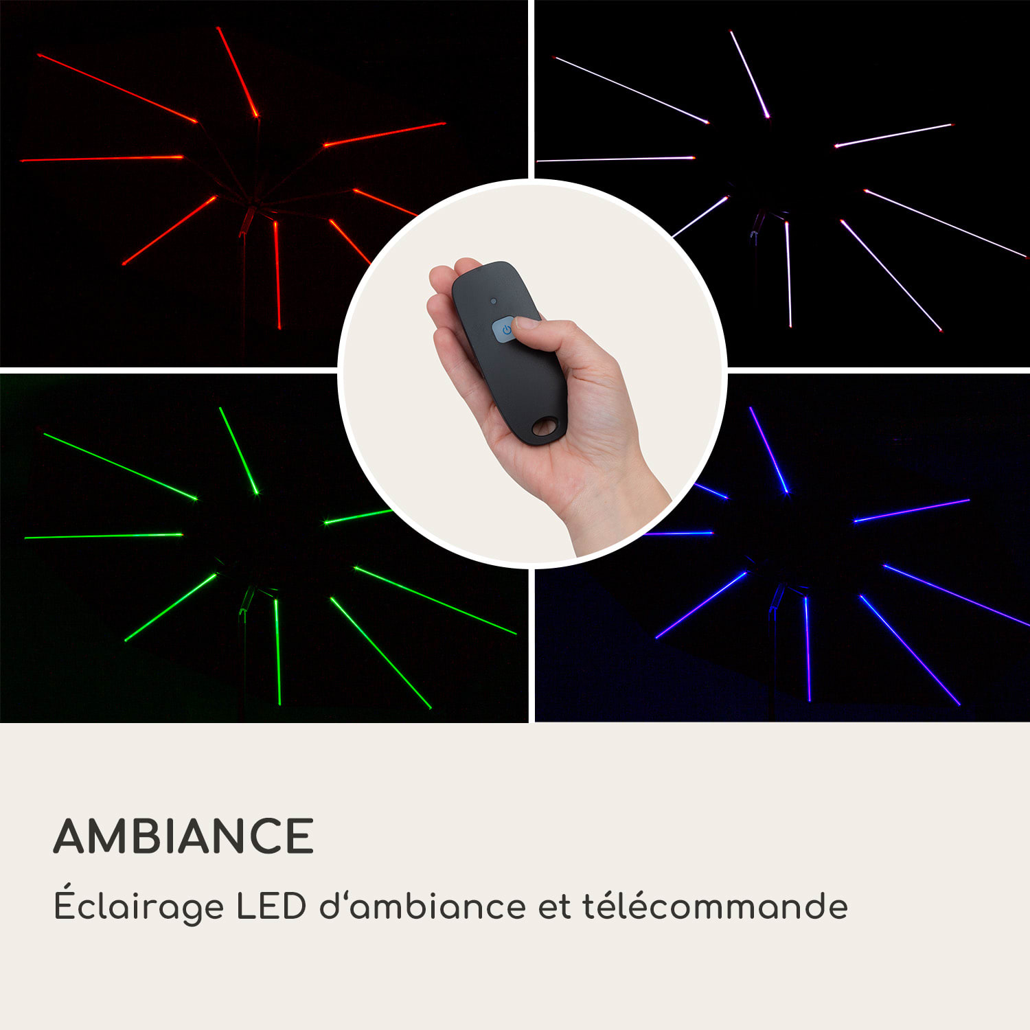 Parasol Blumfeldt Calais LED cadre aluminium toile polyester UV 50  Gris Foncé