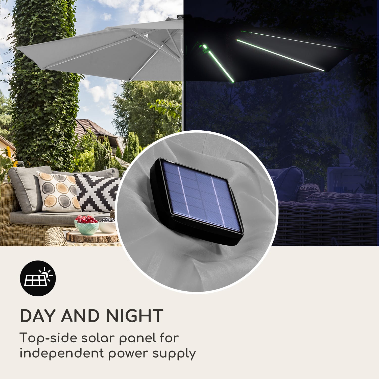 Calais, slnečník, hliníkový rám, polyester, UV 50, LED svetlo Tmavo šedá