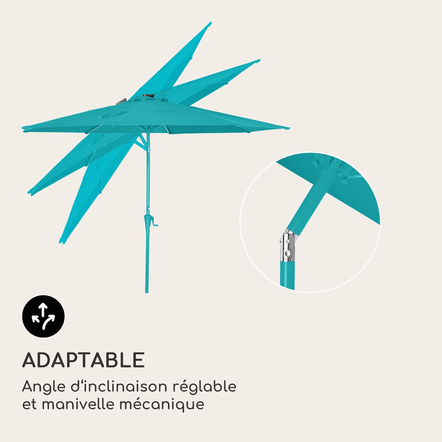Parasol Blumfeldt Calais LED cadre aluminium toile polyester UV 50  Turquoise