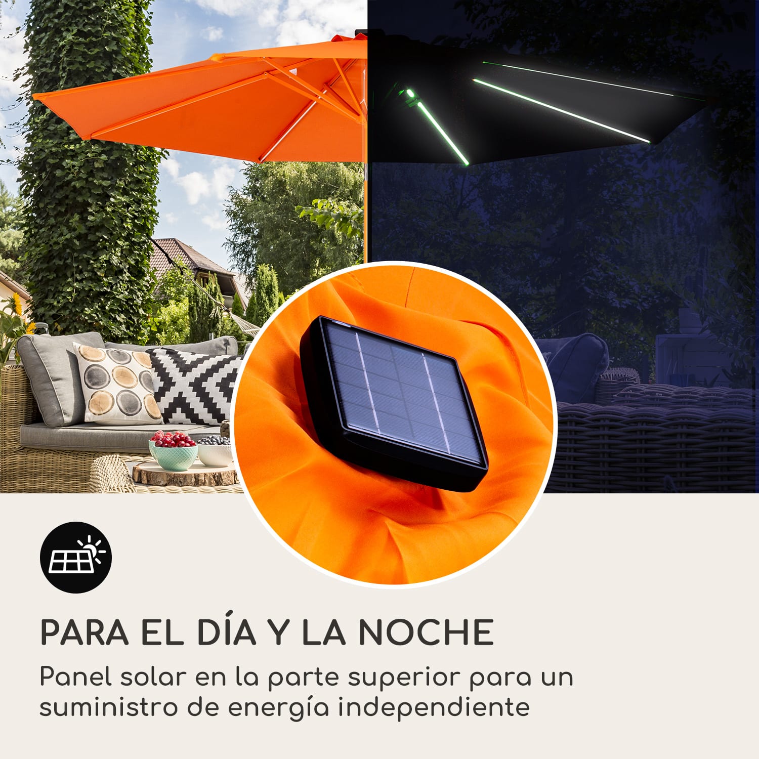 Calais Parasol LED blumfeldt marco de aluminio cubierta de poliéster UV 50  Naranja