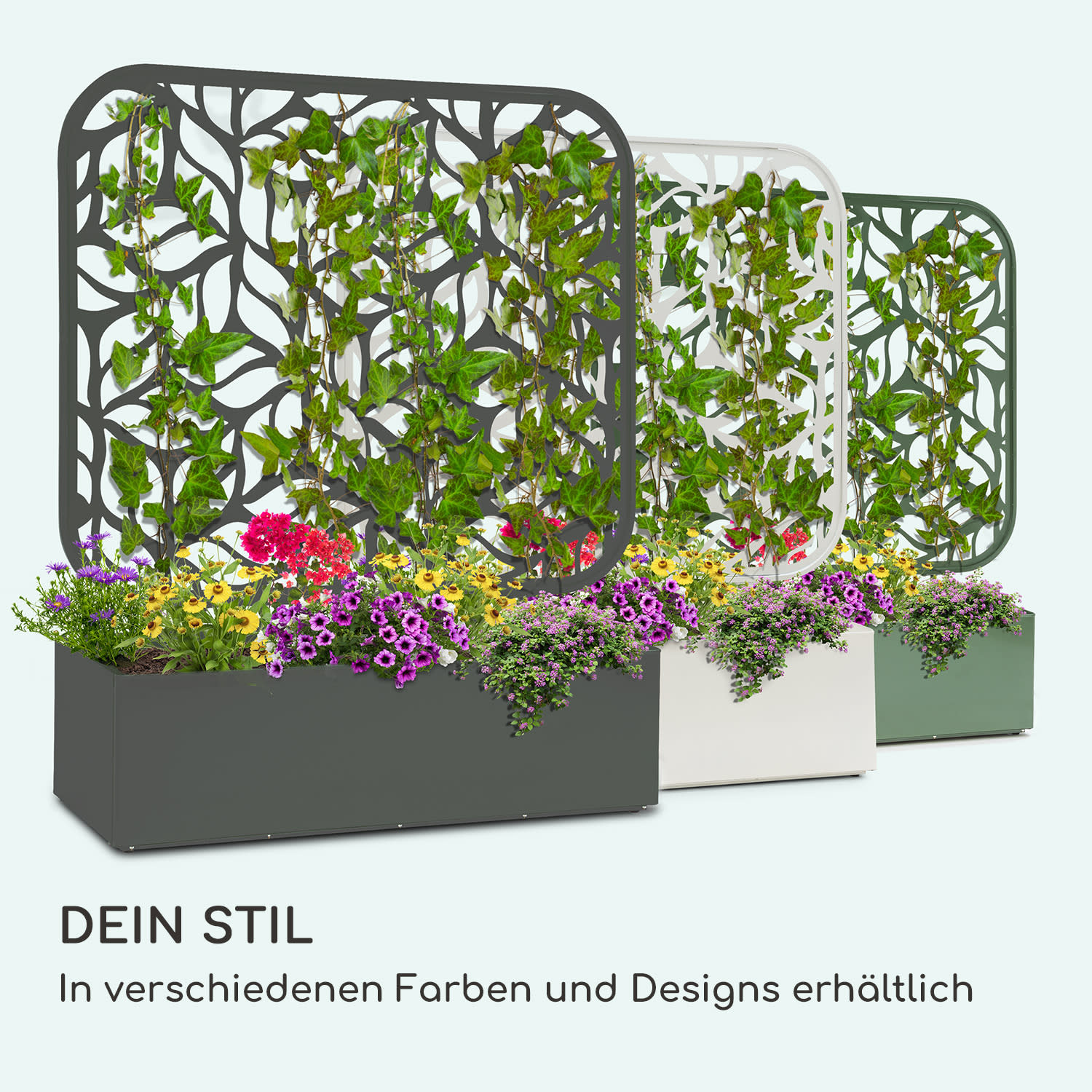 Almere Pflanzkasten & Spalier Set 110 x 140 x 40 cm Metall Indoor / Outdoor Dunkles Moosgrün