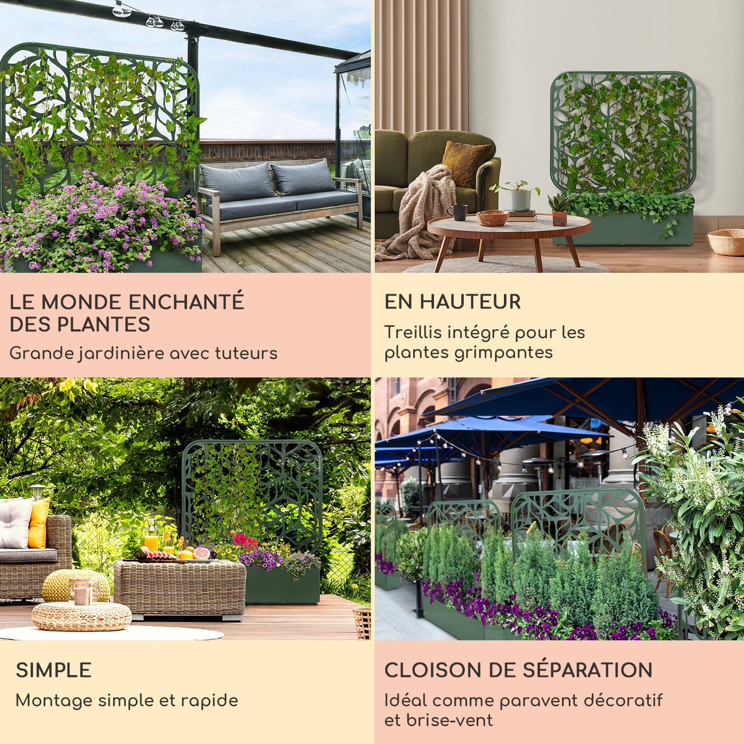 Almere Jardinière & Treille Set 110 x 140 x 40 cm Métal Intérieur / Extérieur Mousse Sombre