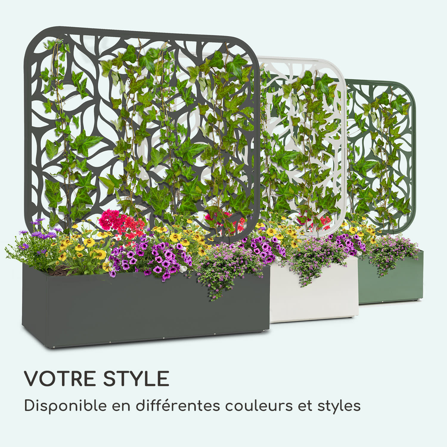 Almere Jardinière & Treille Set 110 x 140 x 40 cm Métal Intérieur / Extérieur Mousse Sombre