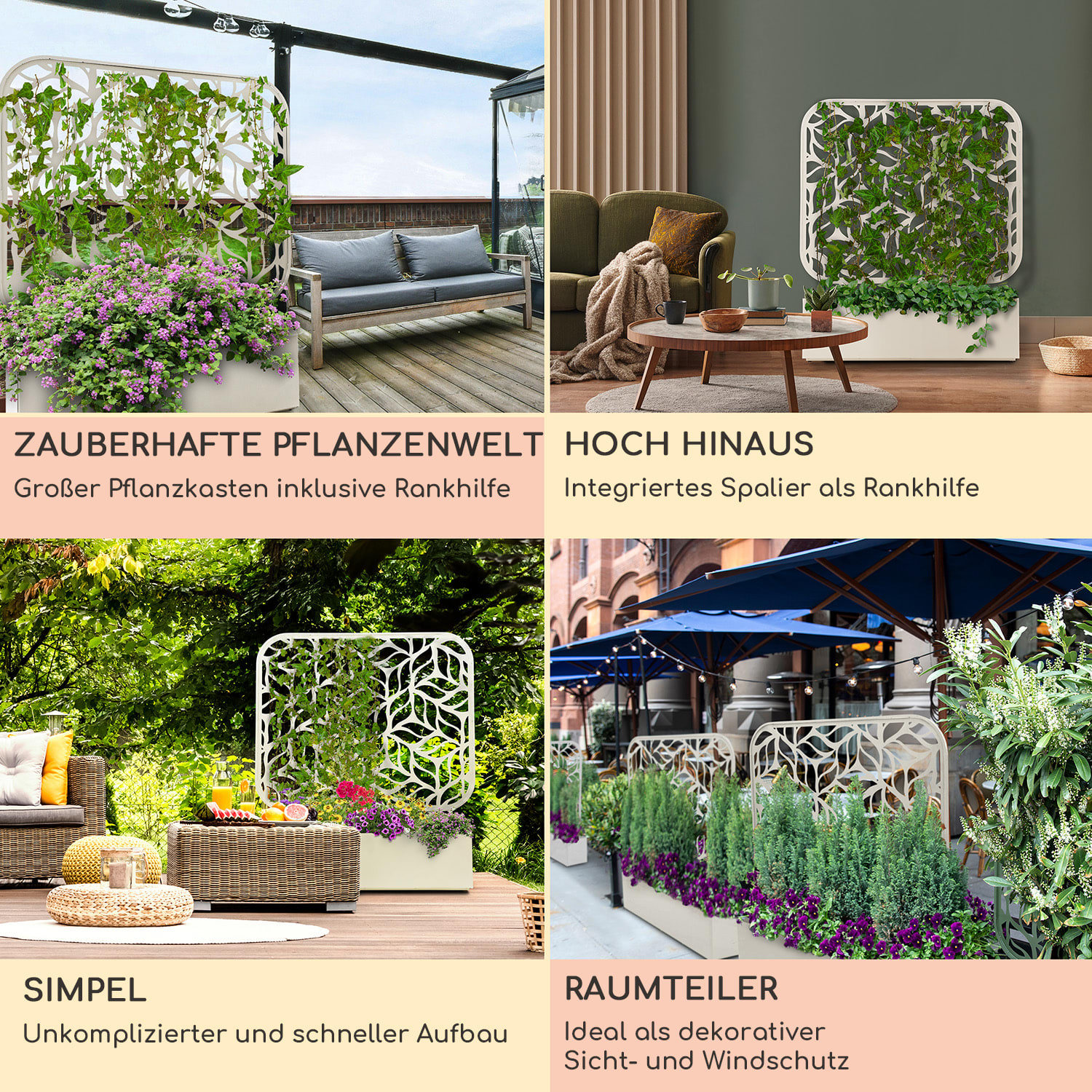 Almere Pflanzkasten & Spalier Set 110 x 140 x 40 cm Metall Indoor / Outdoor Sand