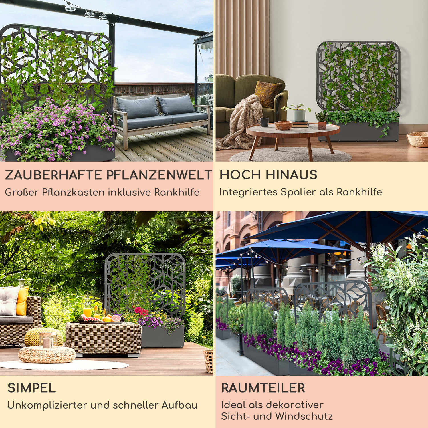 Almere Pflanzkasten & Spalier Set 110 x 140 x 40 cm Metall Indoor / Outdoor 