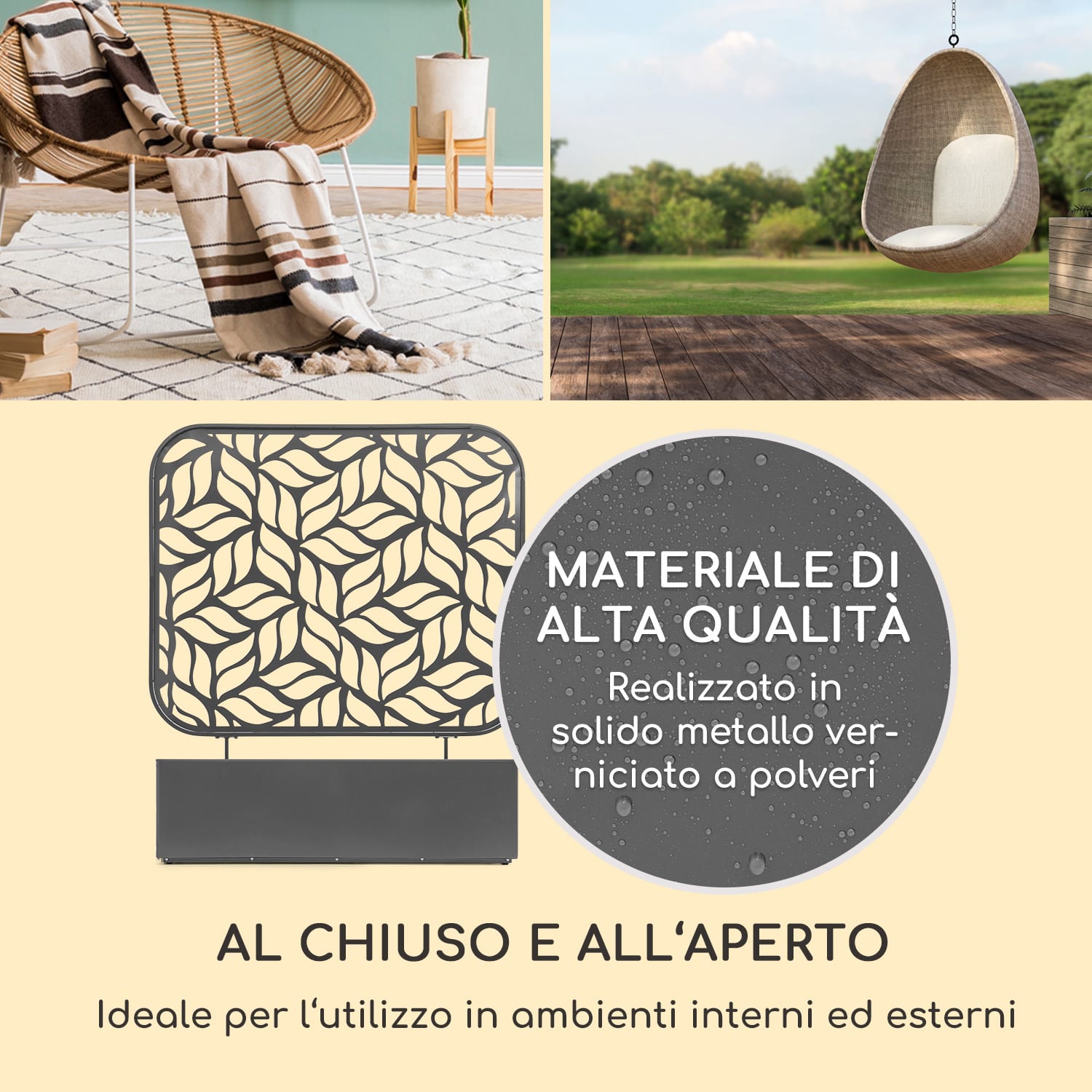 Almere - Set con fioriera e traliccio di supporto, 110 x 140 x 40 cm, in metallo, per interni/esterni 