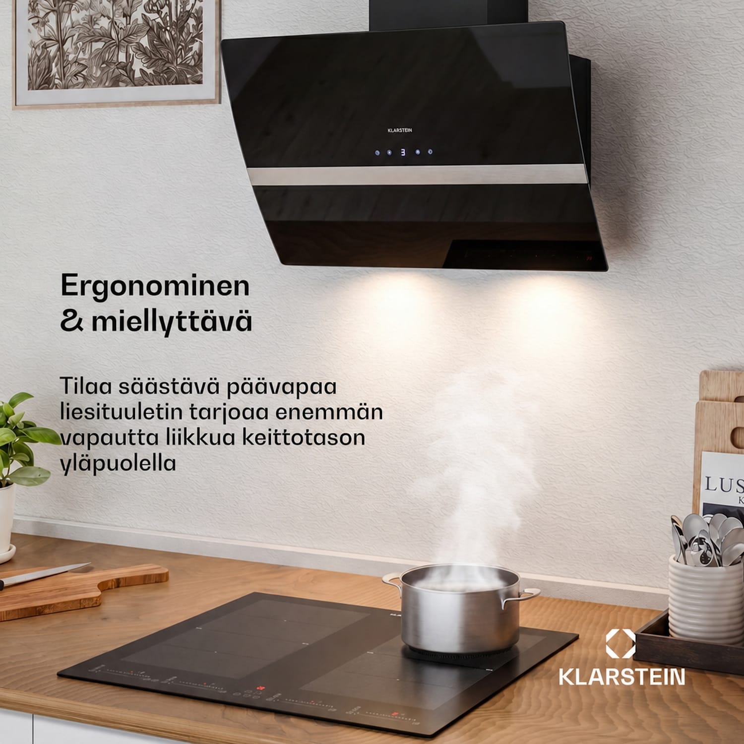 Clara 60 liesituuletin lasi 591 m³/h Touch Ambient Light 60 cm | Musta