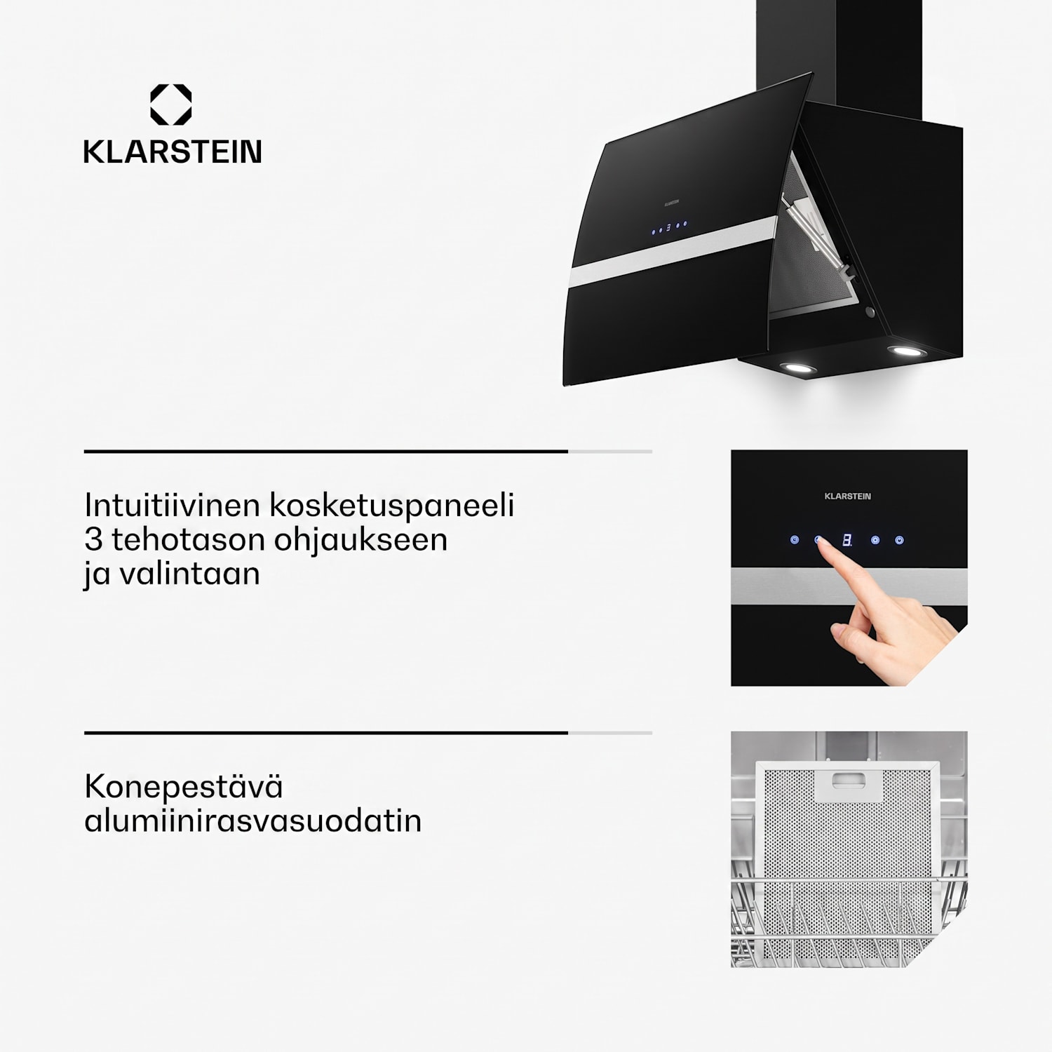 Clara 60 liesituuletin lasi 591 m³/h Touch Ambient Light 60 cm | Musta
