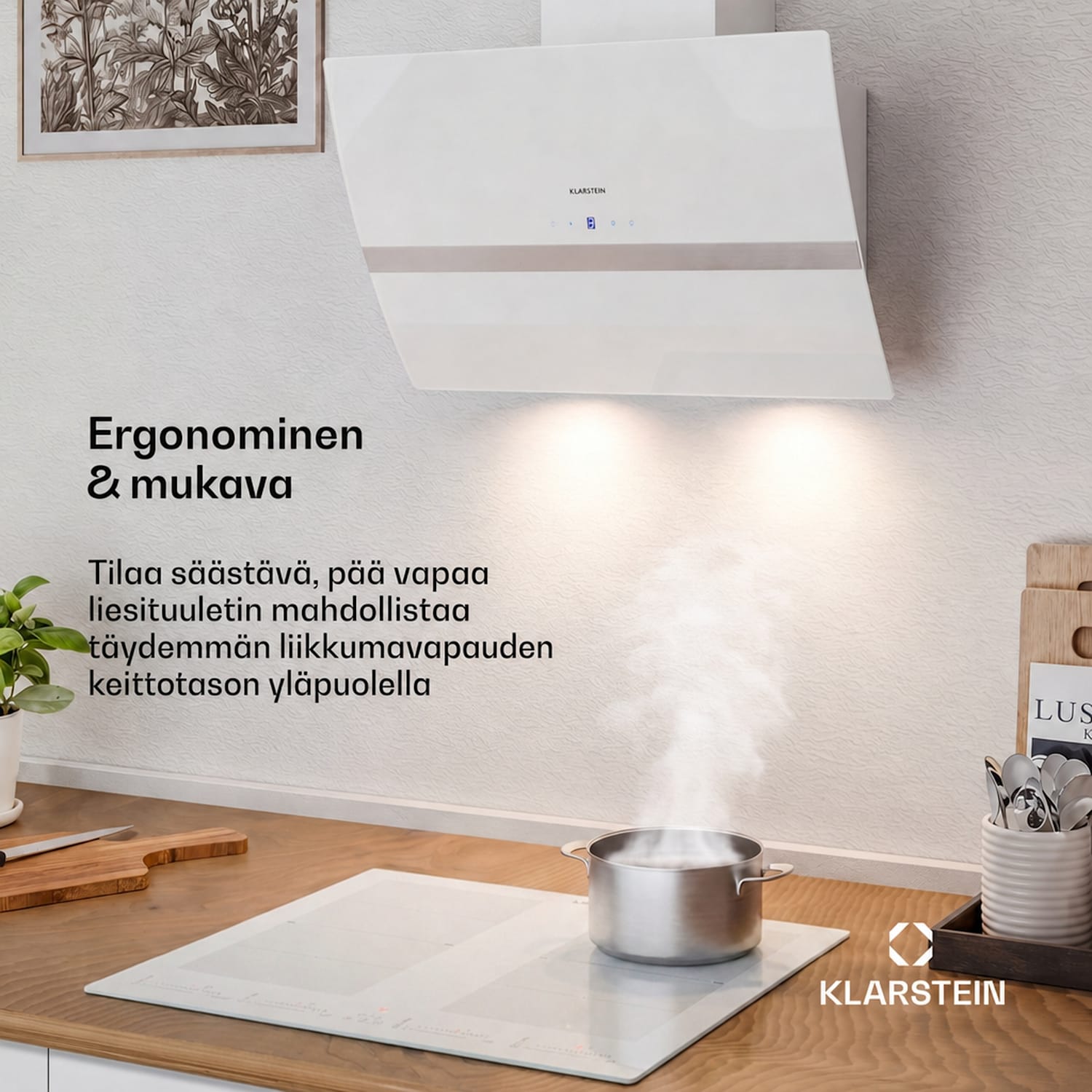 Clara 60 liesituuletin lasi 591 m³/h Touch Ambient Light 60 cm | Valkoinen