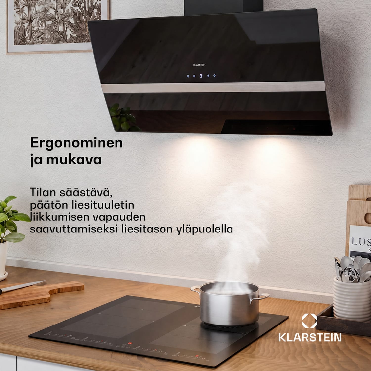 Clara 60 liesituuletin lasi 590 m³/h Touch Ambient Light 90 cm | Musta