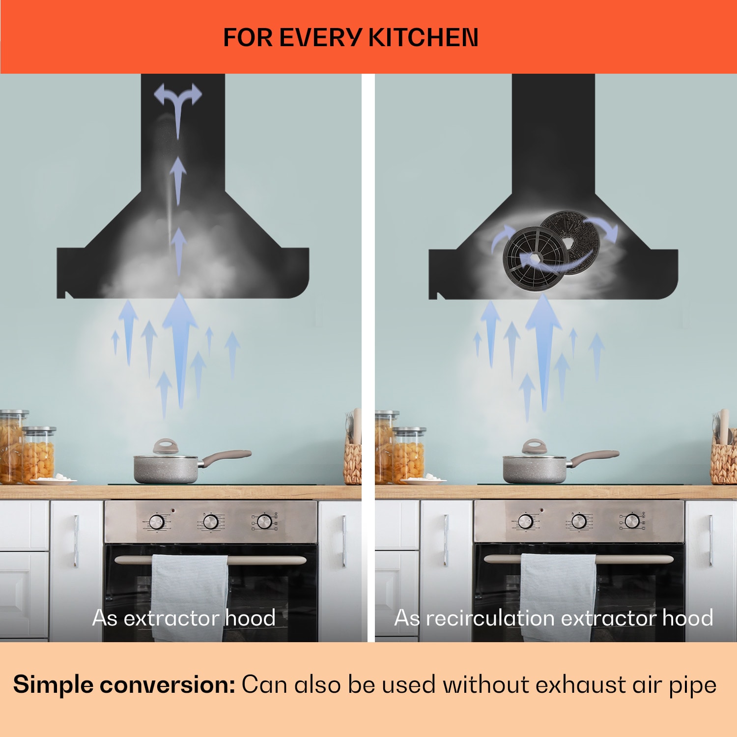 Clara 90, digestor, 509 m³/h, dotykový displej, ambientné podsvietenie 90 cm | Čierna