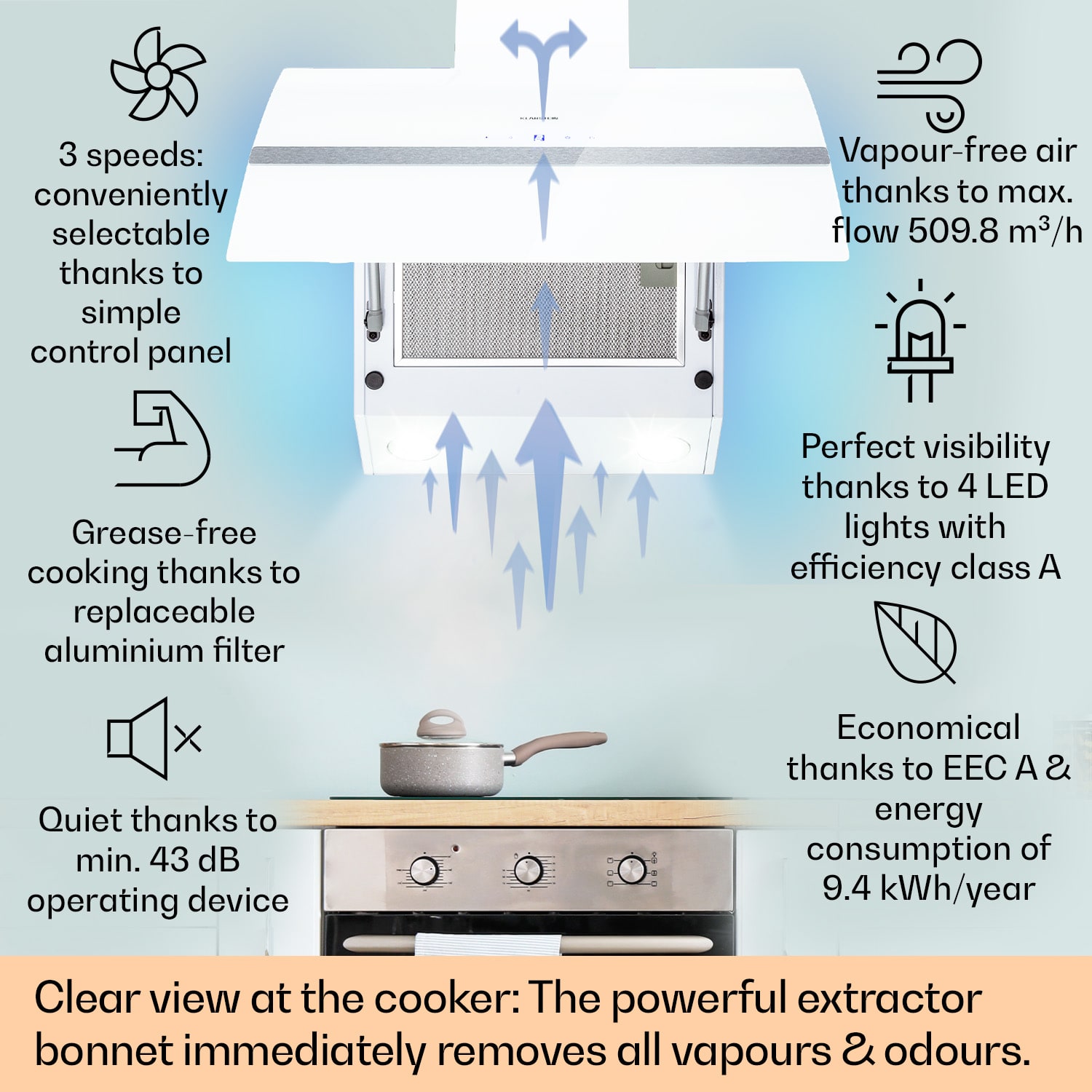 Clara 90 Afzuigkap glas 509 m³/h touch sfeerlicht 