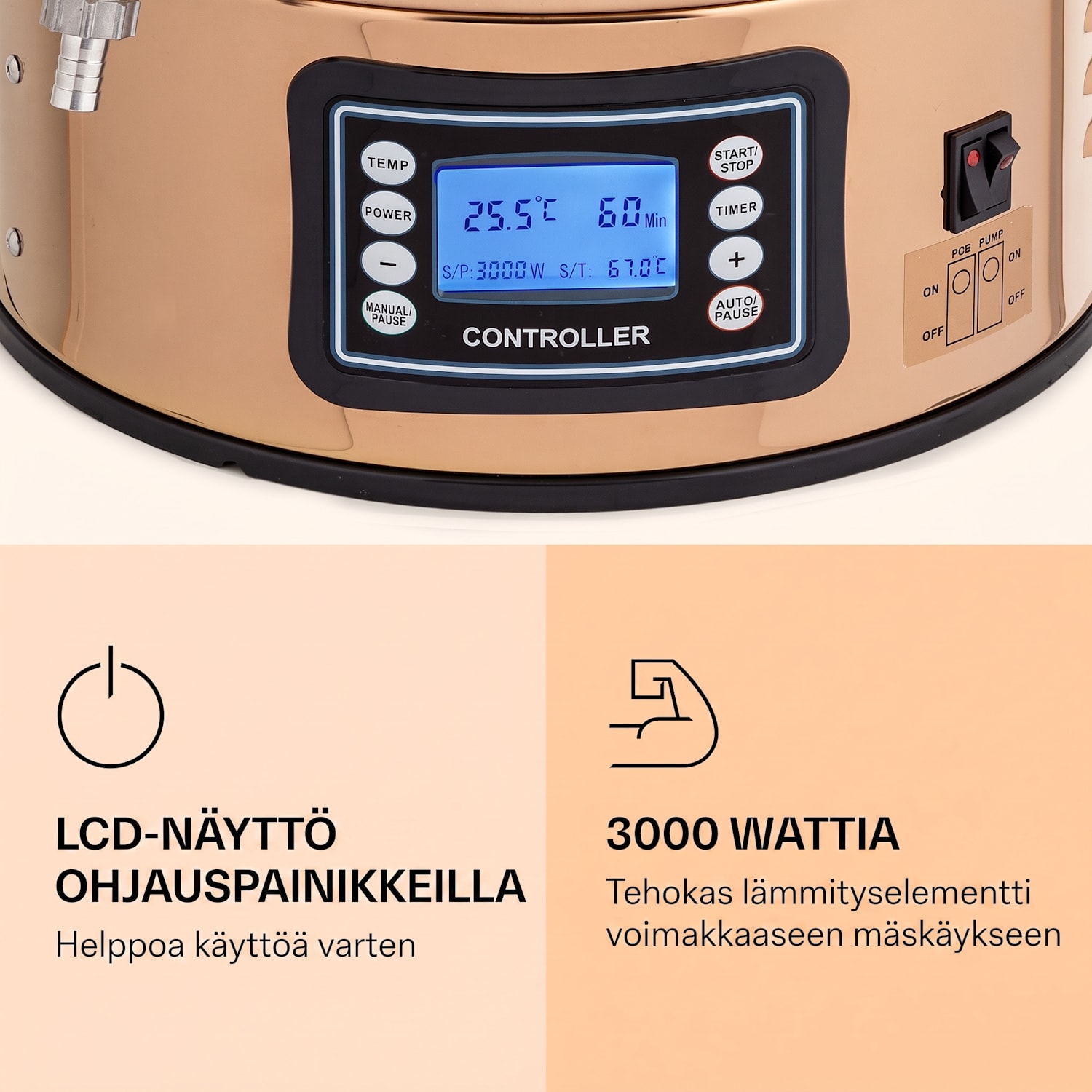 Mundschenk mäskäyskattila, oluenvalmistuslaitteisto, 2500 W, 30 l, 9 ohjelmaa 