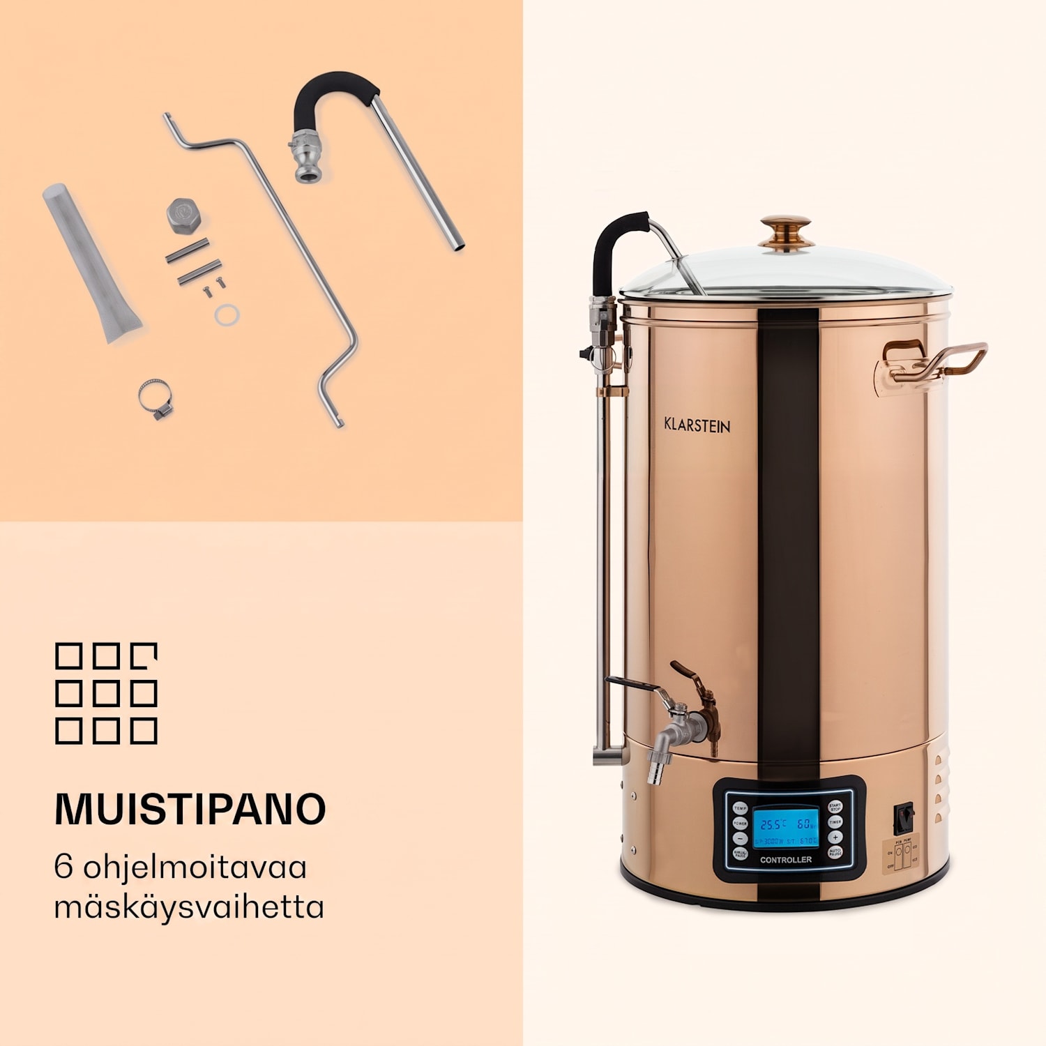 Mundschenk mäskäyskattila, oluenvalmistuslaitteisto, 2500 W, 30 l, 9 ohjelmaa 