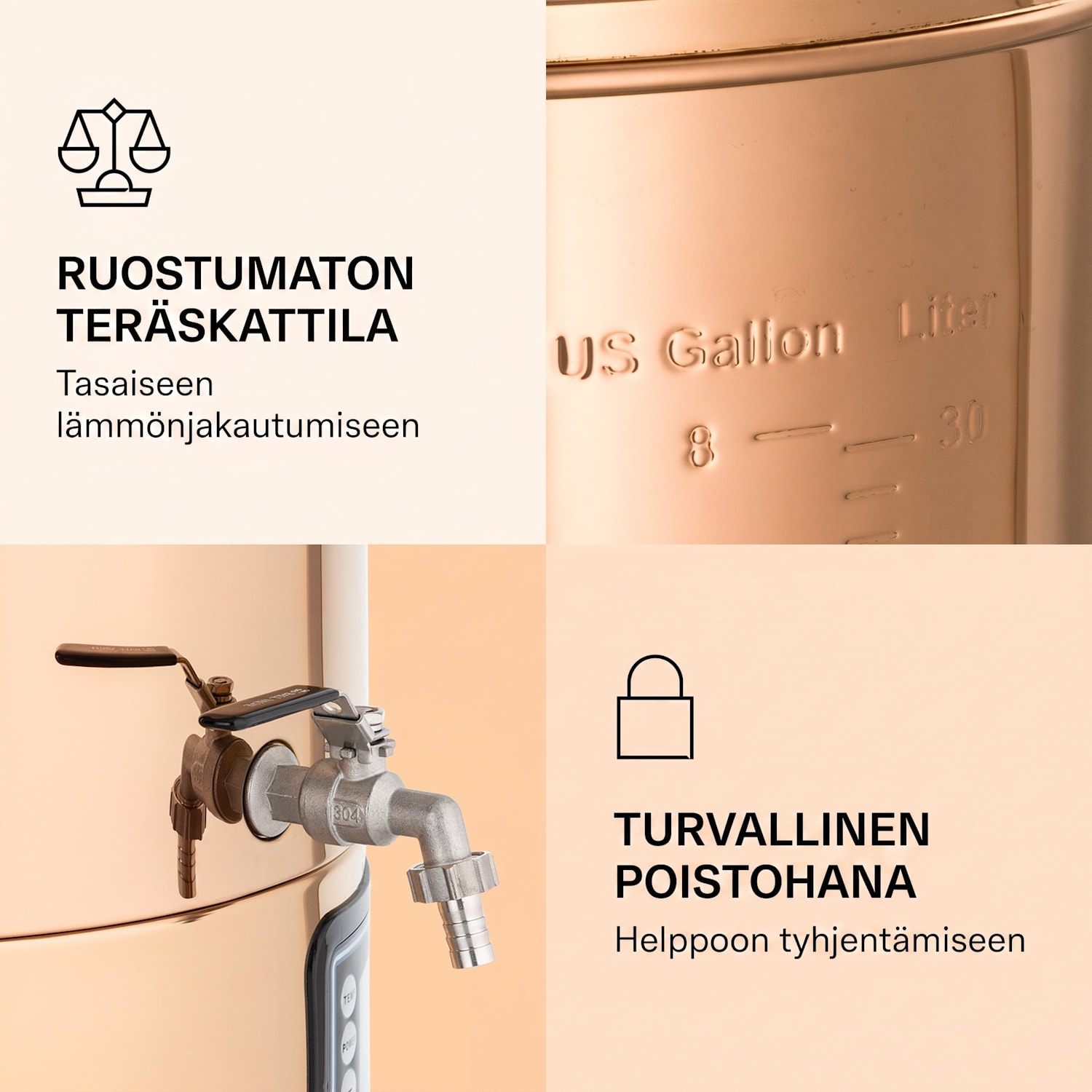 Mundschenk mäskäyskattila, oluenvalmistuslaitteisto, 2500 W, 30 l, 9 ohjelmaa 