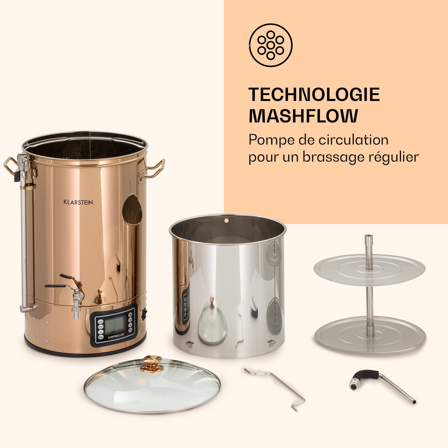 Mundschenk Cuve de brassage, Système de brassage de bière 2500 W, 30 L, 9 Programmes 