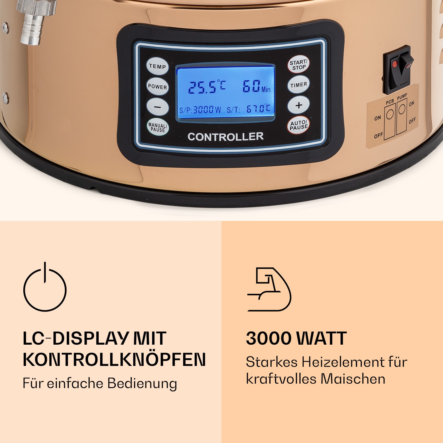 Mundschenk XXL Maischekessel Bierbrauanlage 3000W 50l 304 Edelstahl XXL | Kupfer
