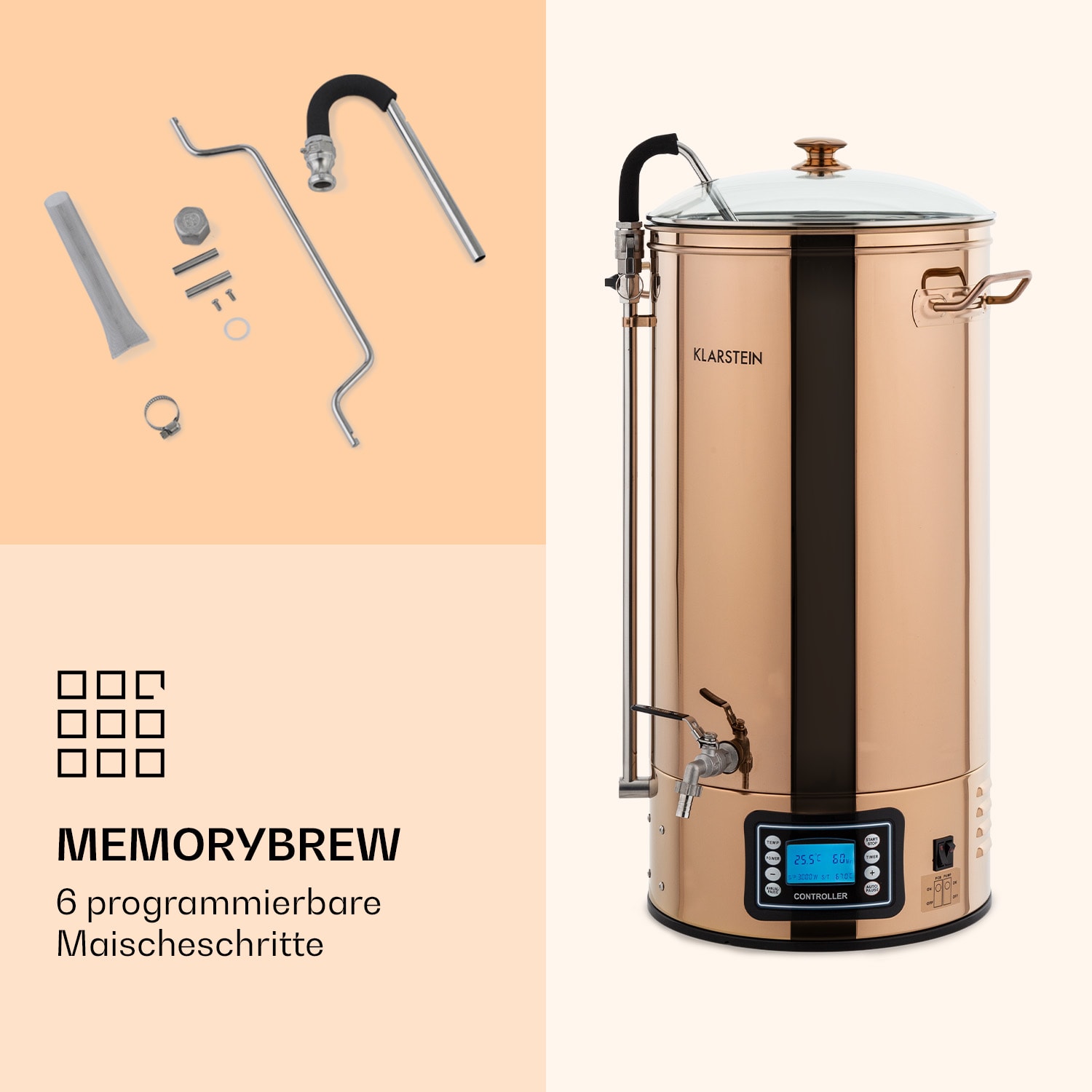 Mundschenk XXL - Caldaia di ammostamento, impianto per la produzione di birra, 3000 W, 50 l, acciaio inox 304 XXL | Rame