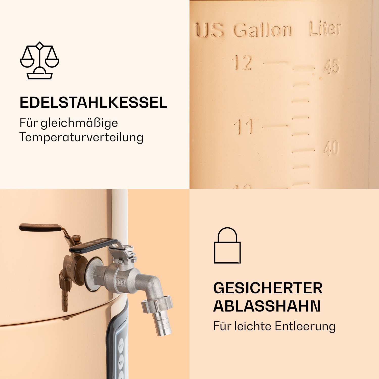 Mundschenk XXL - Caldaia di ammostamento, impianto per la produzione di birra, 3000 W, 50 l, acciaio inox 304 XXL | Rame