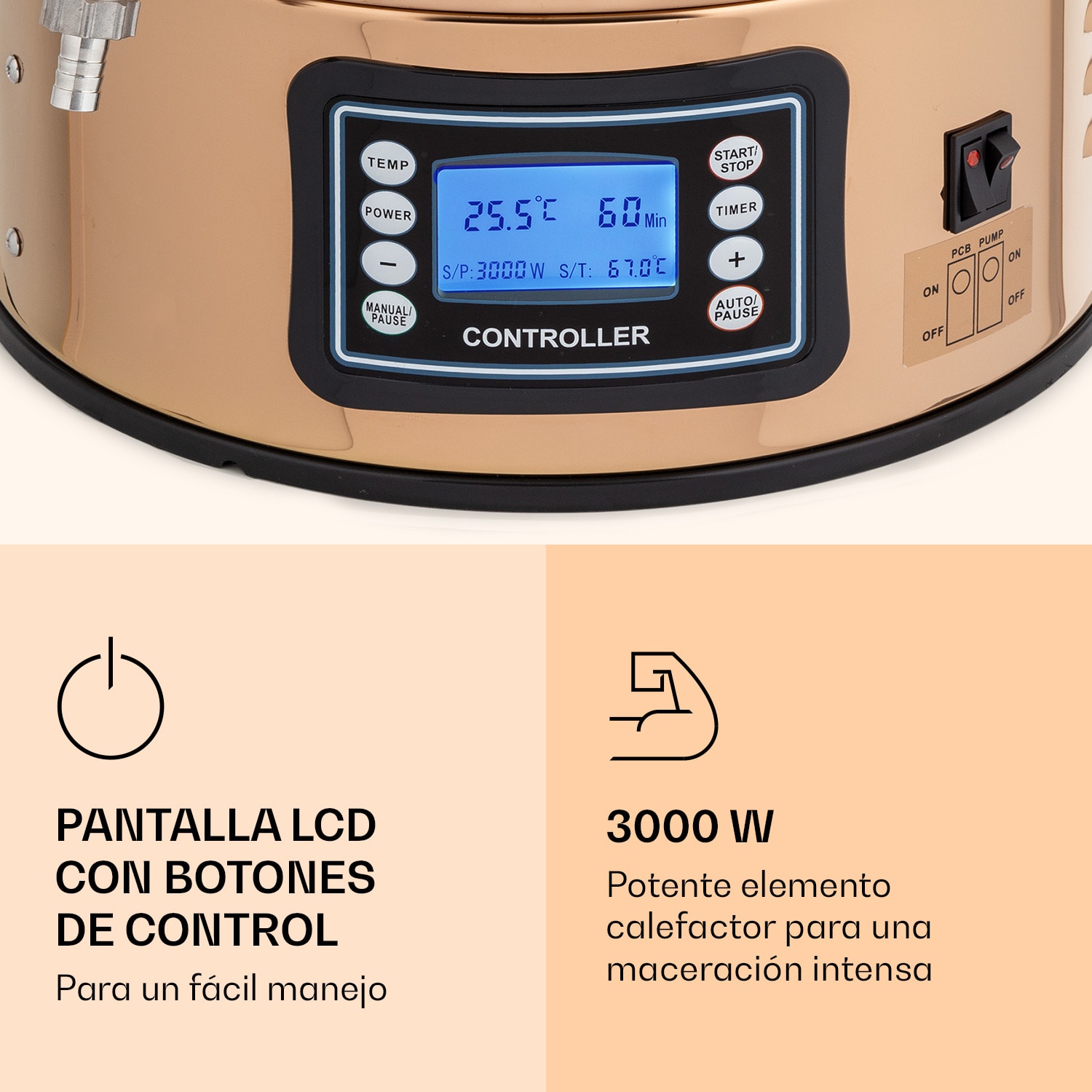 Caldera de maceración Mundschenk XXL sistema de elaboración de cerveza 3000W 50l 304 acero inoxidable XXL | Cobre