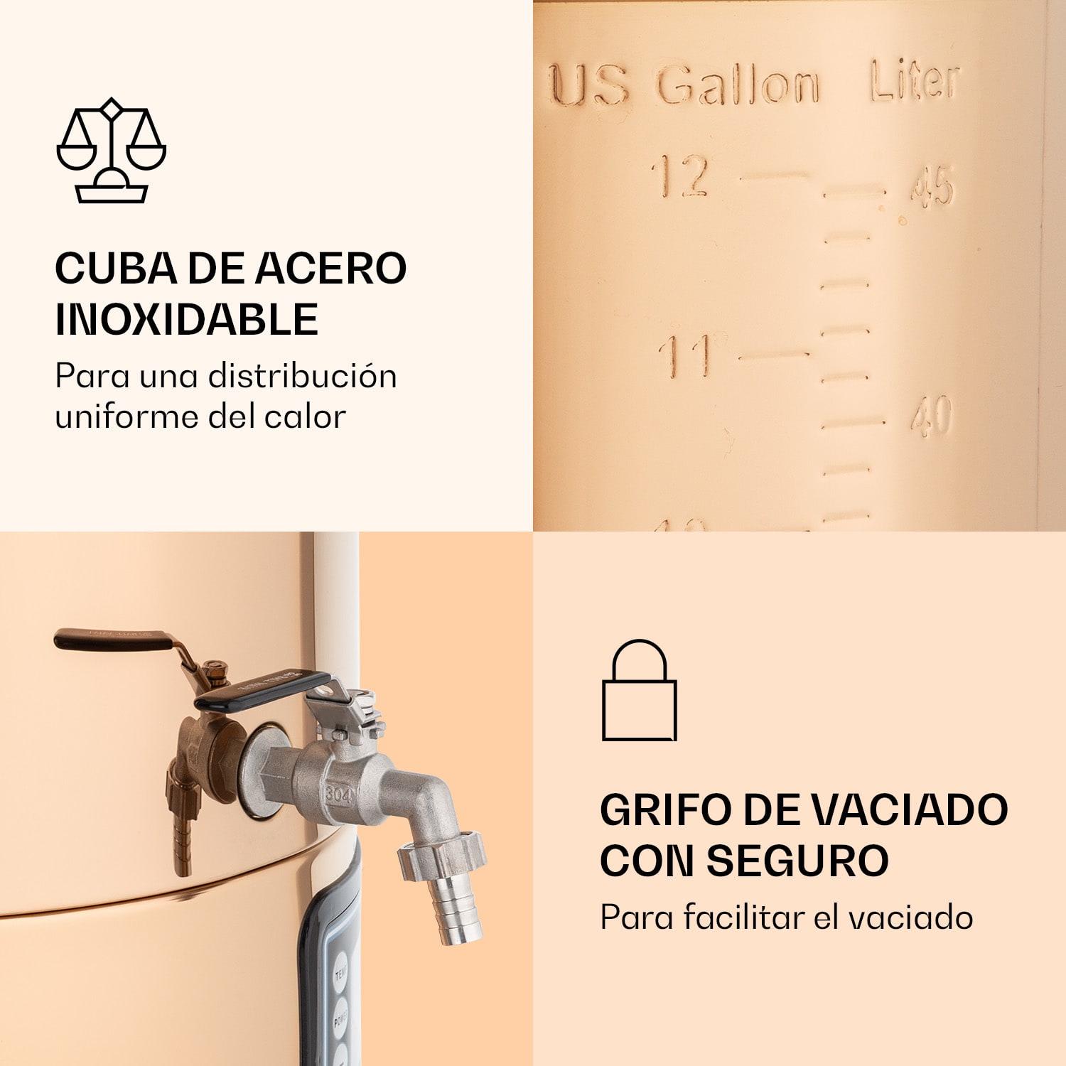 Caldera de maceración Mundschenk XXL sistema de elaboración de cerveza 3000W 50l 304 acero inoxidable XXL | Cobre